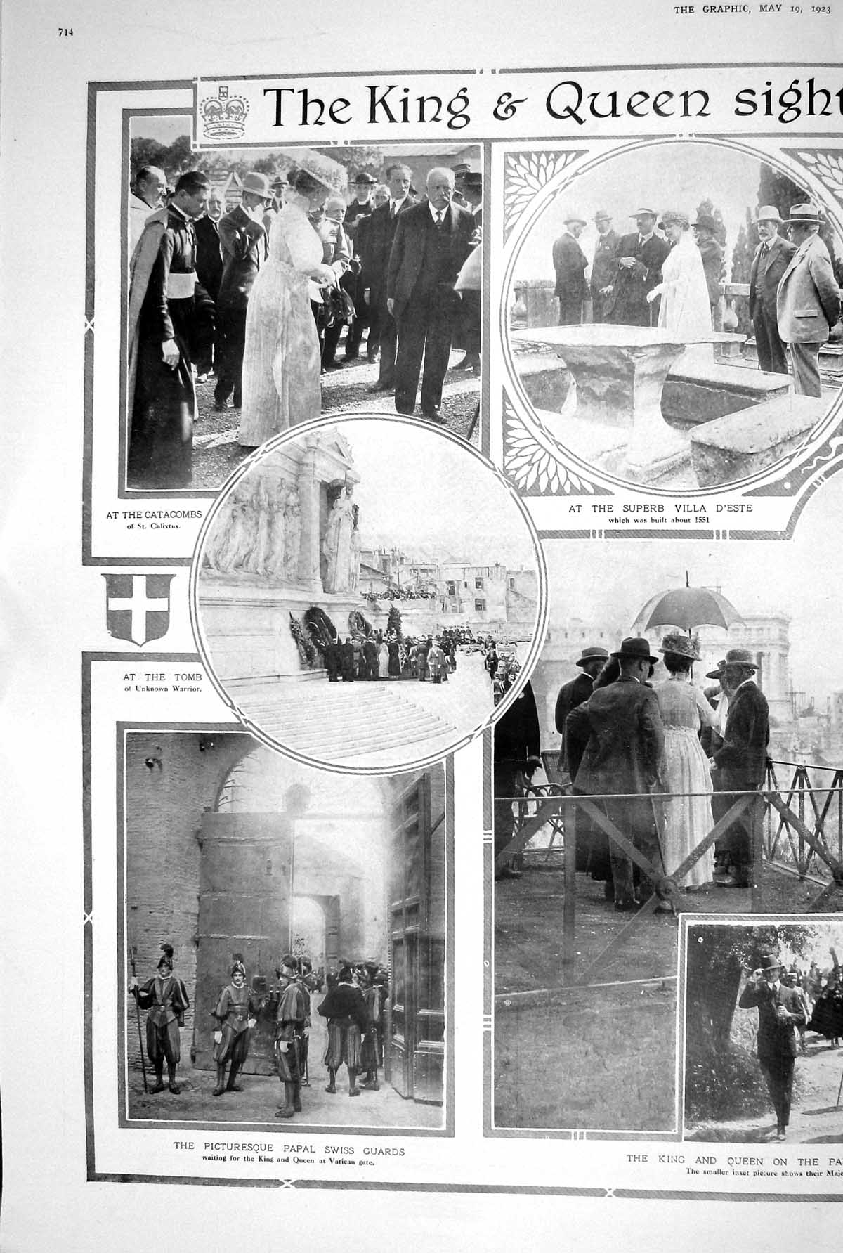 Old 1923 King Queen Sight-Seeing Catacombs Villa D-Este Papal Swiss G 20th