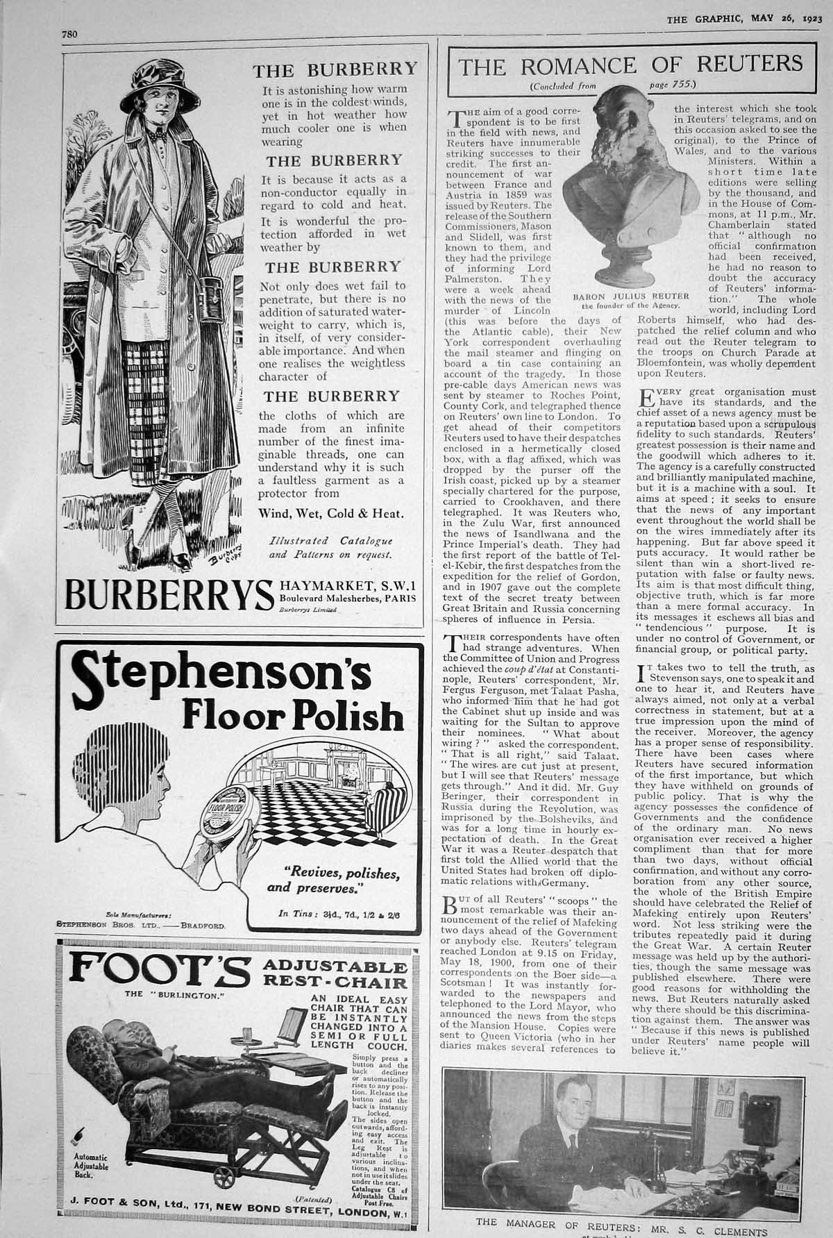 Old 1923 Burberry Fashion Polish Stephensons Foots Rest-Chair Reuter 20th