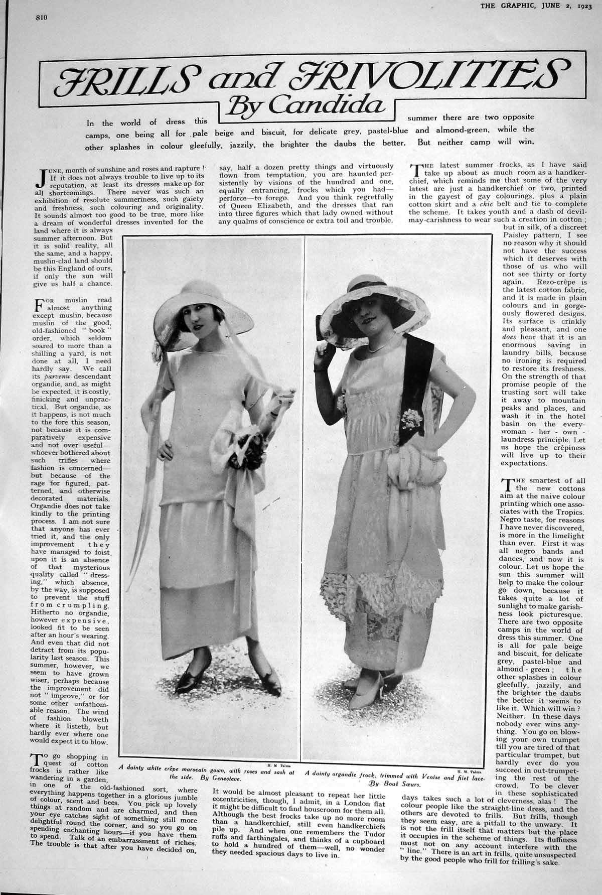 Old 1923 Fashion Frills Frivolities Crepe Gown Frock Organdie Marocai 20th