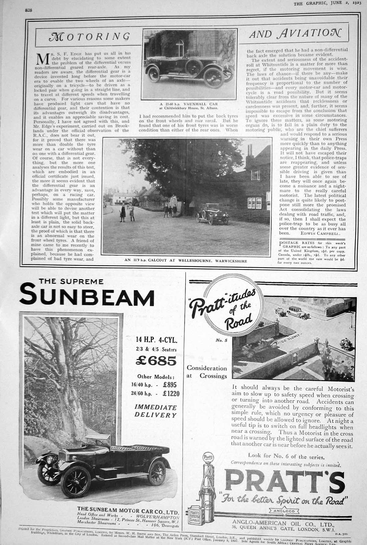 Old 1923 Motoring Aviation Vauxhall Car Calcott Warwickshire Sunbeam 20th