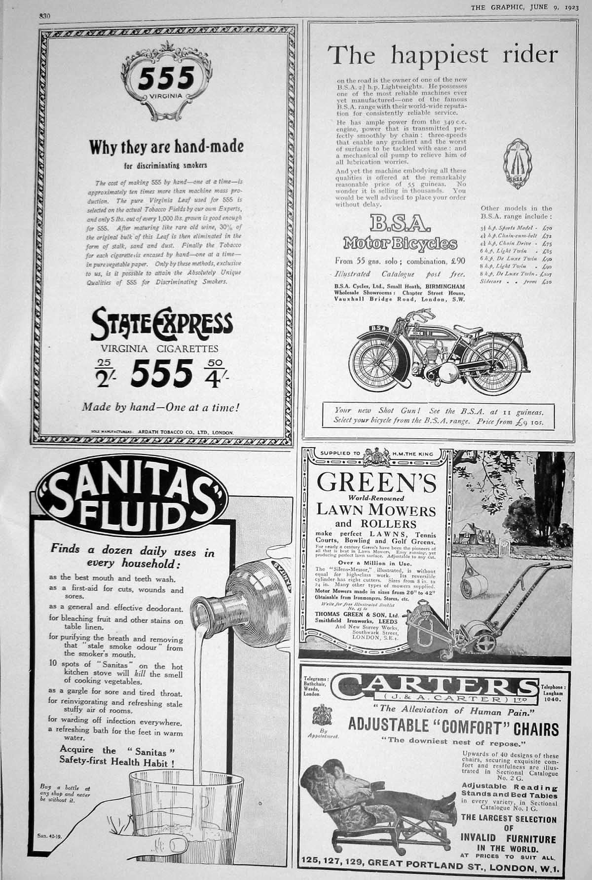 Old 1923 Virginia Cigarettes Ardath Tobacco Santas Fluid Carters Moto 20th
