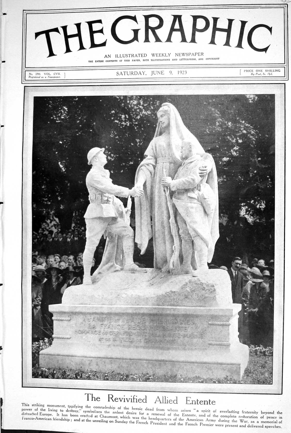 Old 1923 Monument Entente Allied Chaumont Chaliapine Daughters Sculpt 20th