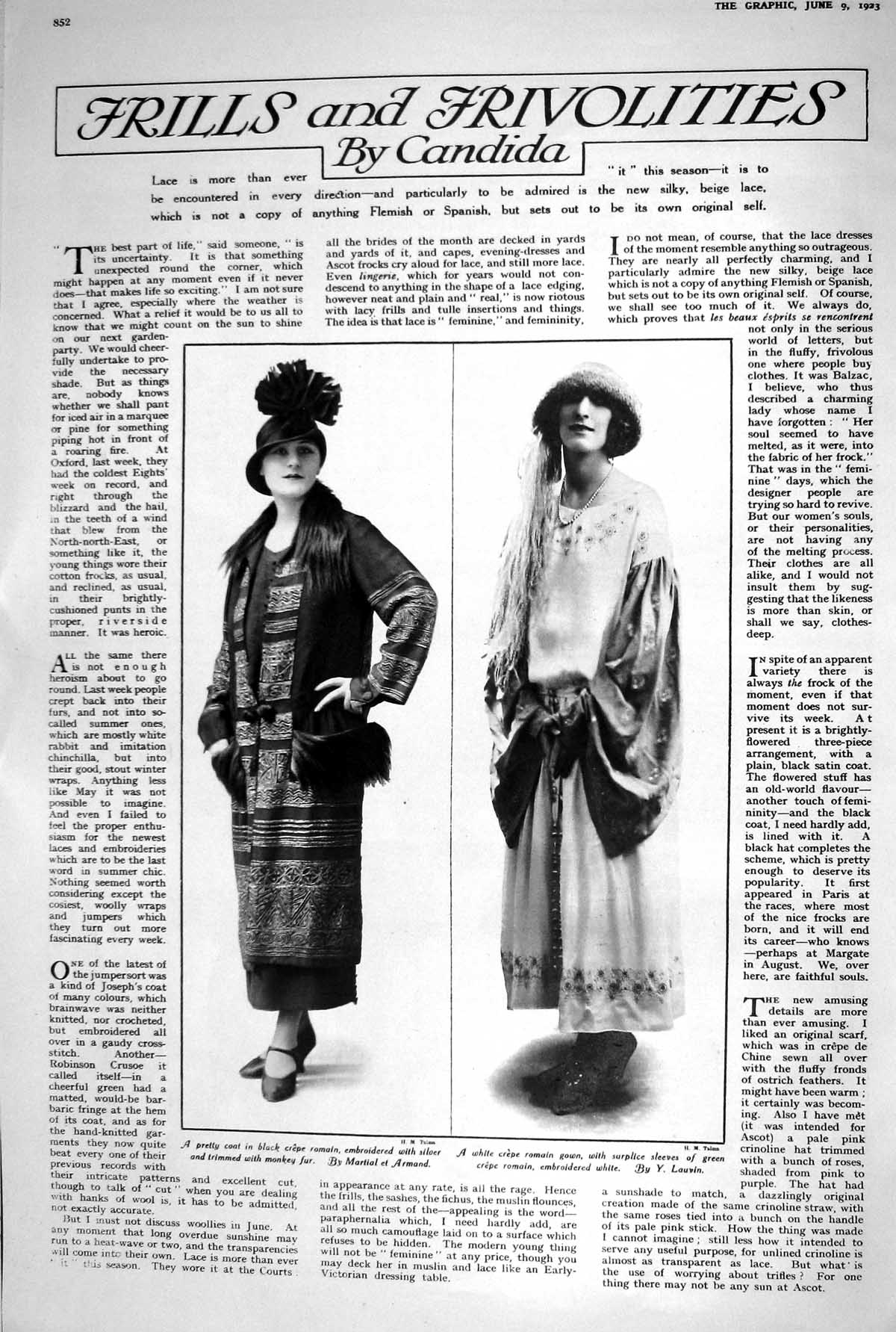 Old 1923 Frills Frivolities Fashion Candida Coat Armand Gown Romain L 20th