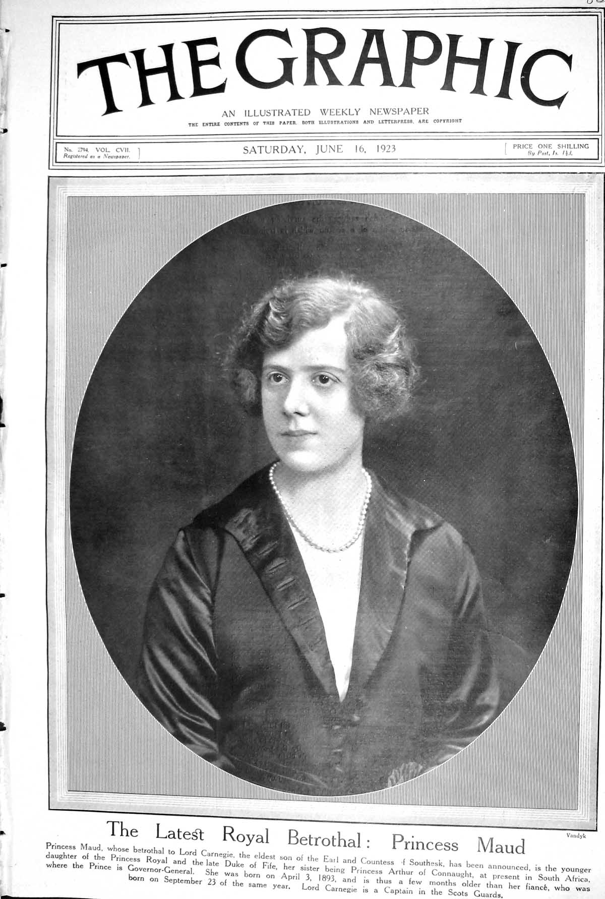 Old 1923 Royalty Betrothal Princess Maud Lord Carnegie Christian Hors 20th