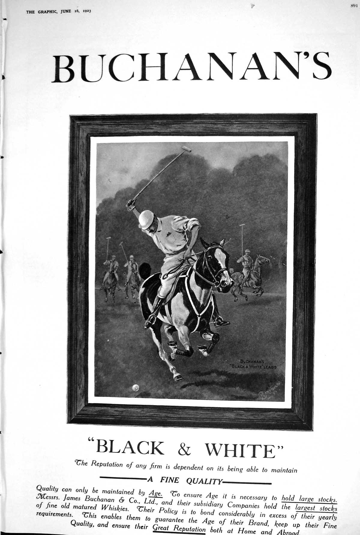 Old 1923 Buchanans Whisky James Horses Black White Advertisement Matu 20th
