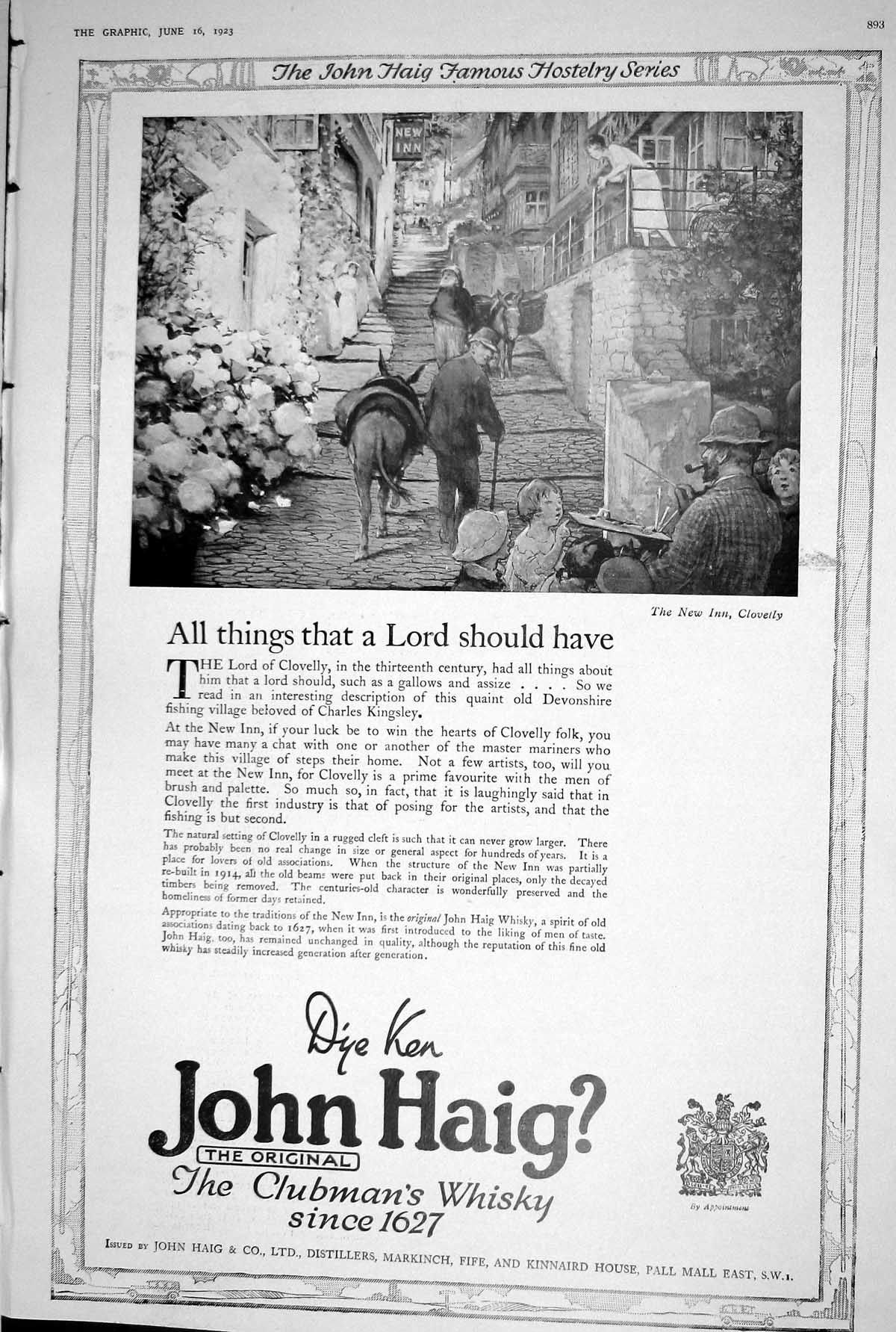 Old 1923 John Haig Hostelry Serious Clubman Whisky Distillers New Inn 20th