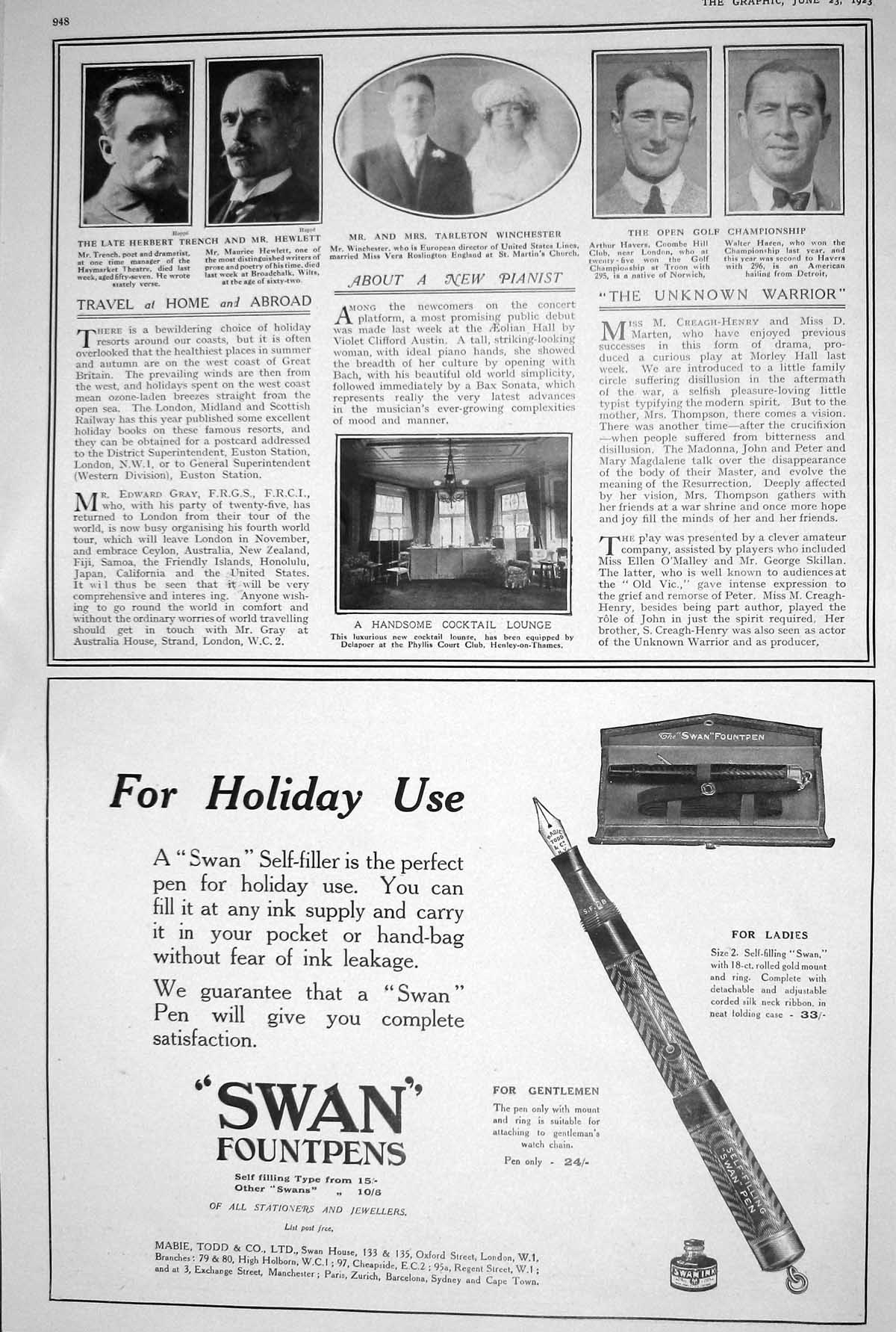 Old 1923 Swan Fountpens Cocktail Lounge Turf Virginia Cigarettes Crop 20th