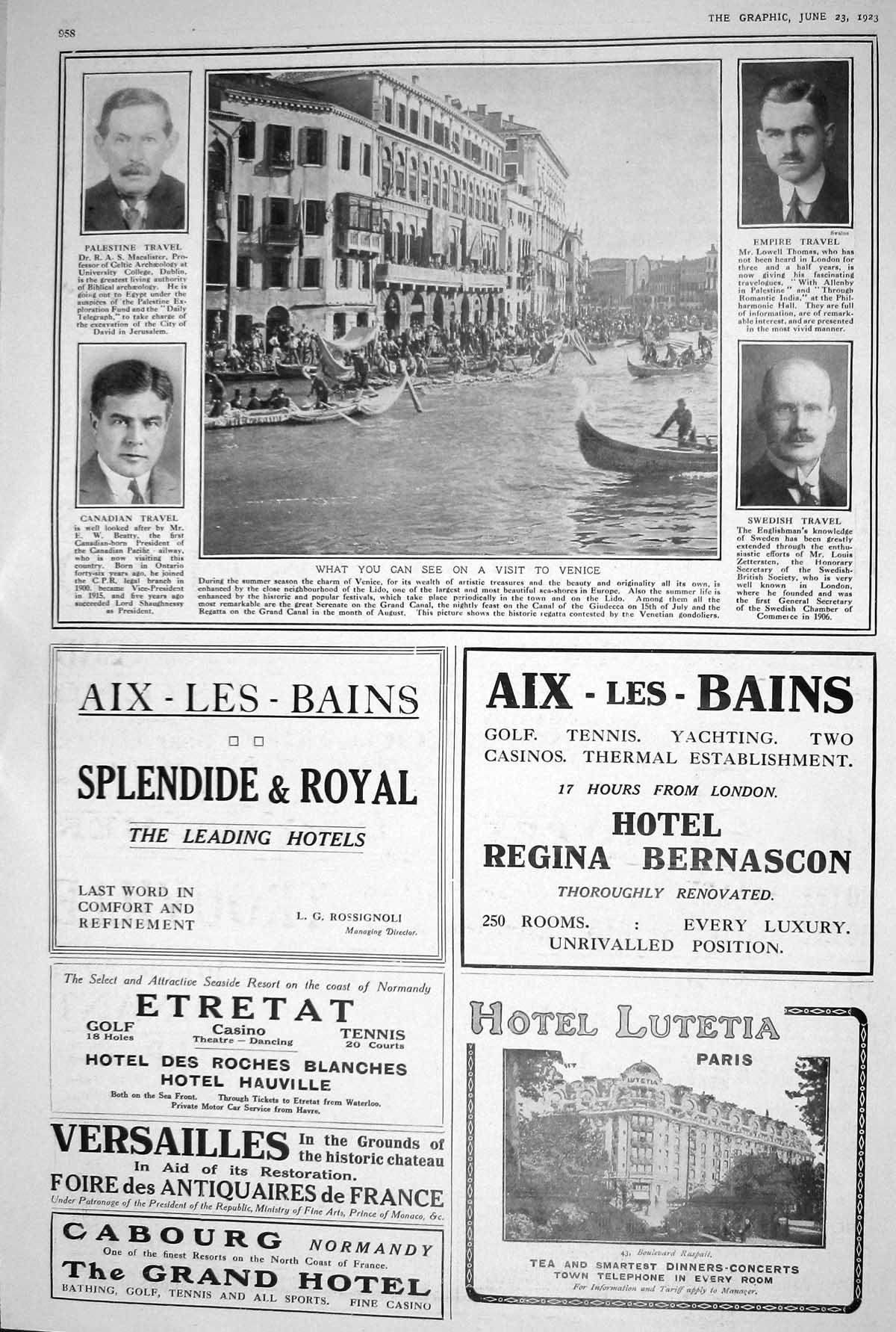 Old 1923 Venice Photograph Hotel Etretat Versailles Regina Bernascon 20th