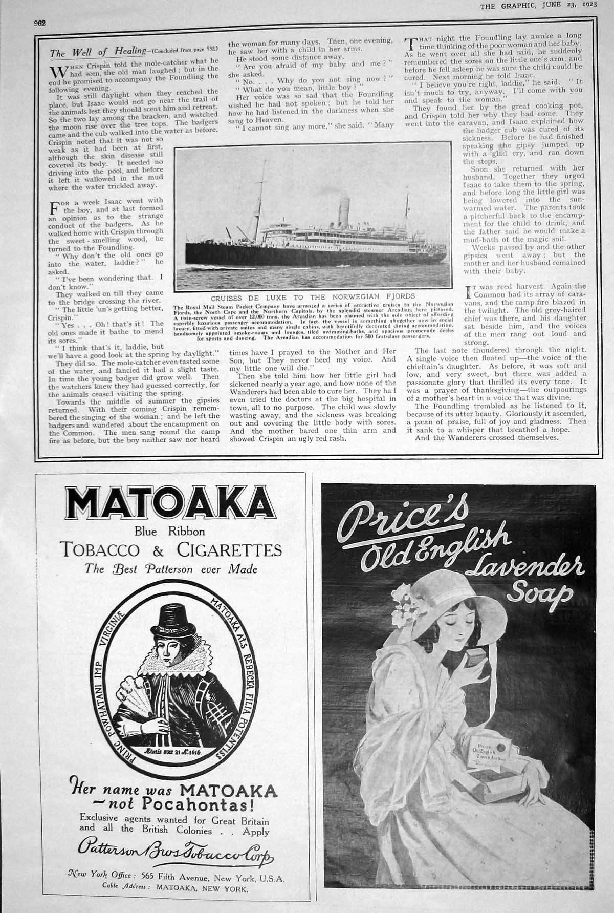 Old 1923 Steamer Cruises De Luxe Arcadian Photograph Tobacco Cigarett 20th