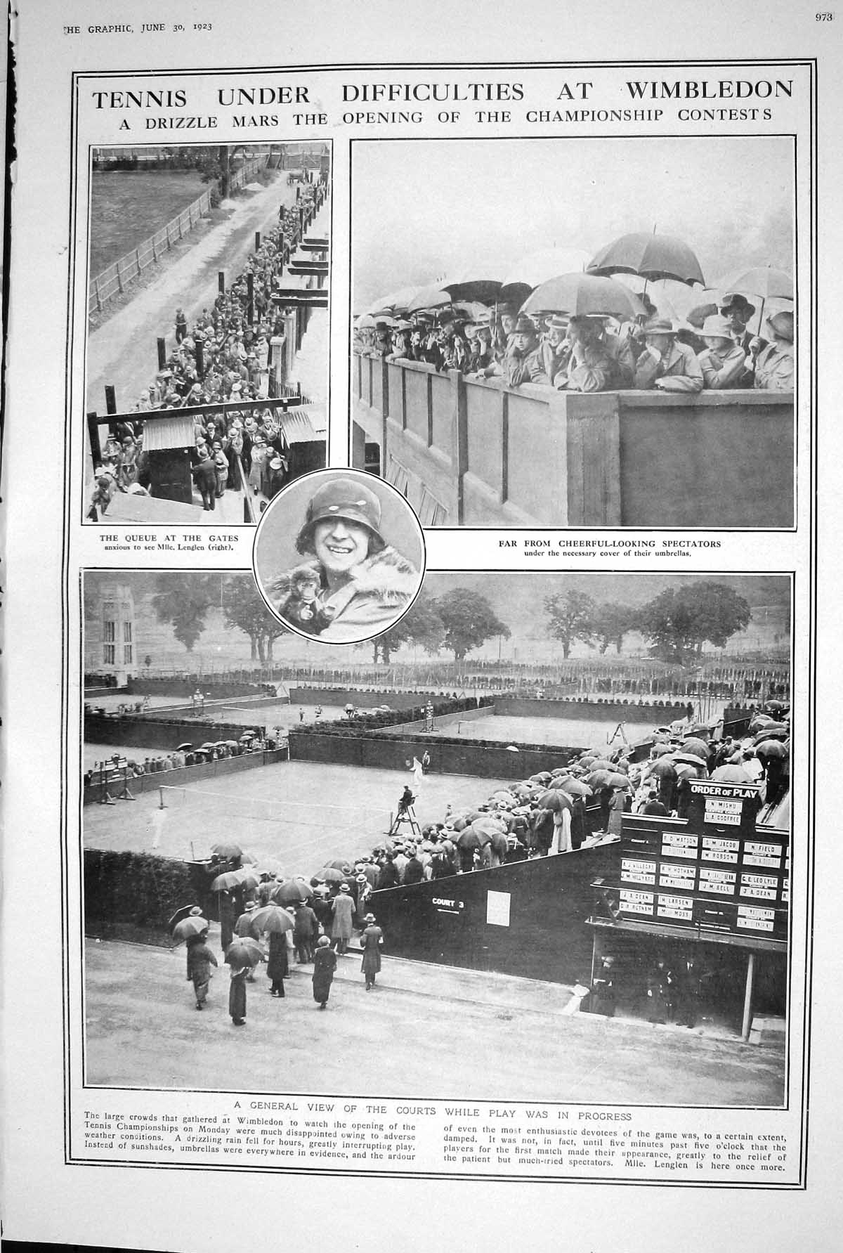 Old 1923 Tennis Courts Wimbledon Lenglen Crowds Etna Volcano Morrell 20th