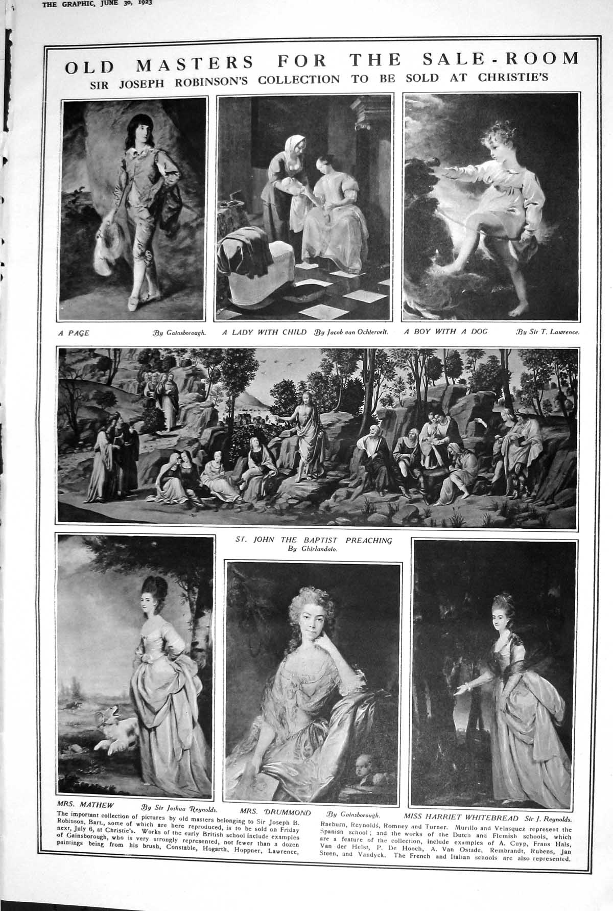 Antique Print 1923 Masters SJoseph Robertsons Christies Thomas Hardy Portra