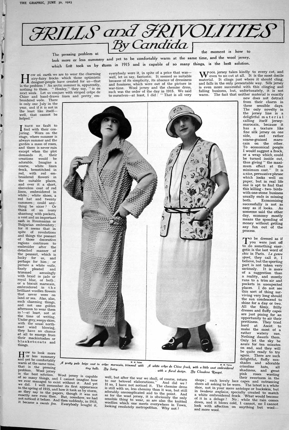 Old 1923 Fashion Photographs Frills Frivolities Candida Sairy Coat Cl 20th