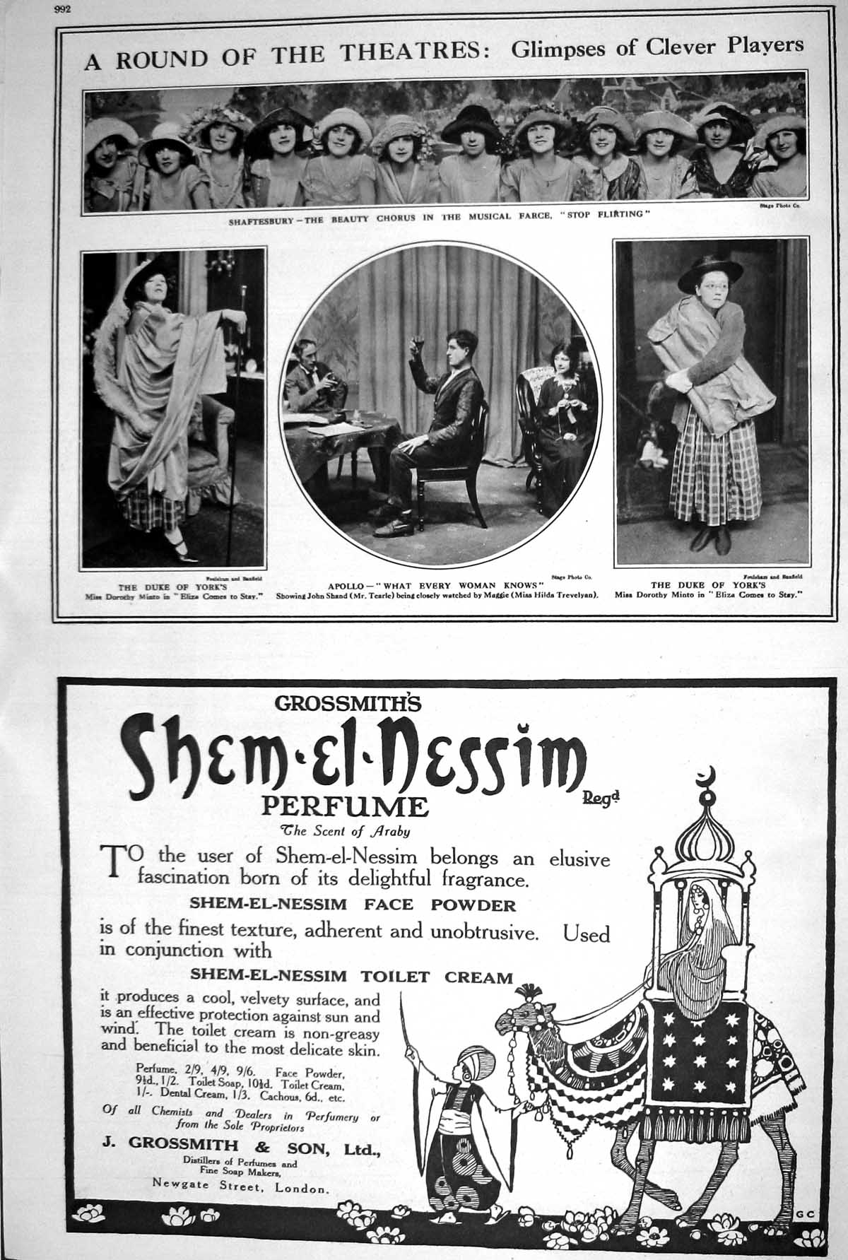 Old 1923 Grossmiths Perfume Theatre Clever Players Buchanan Black Whi 20th