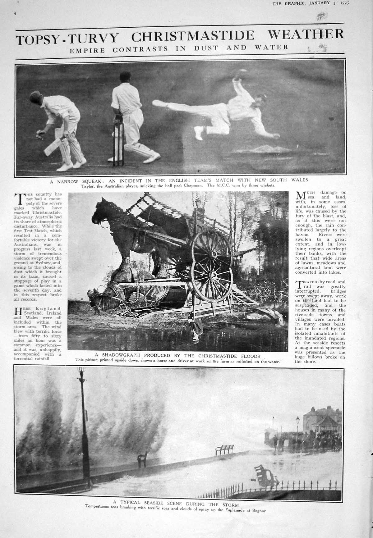 Old 1925 Cricket Taylor Christmas Floods Seaside Weather Archer Colin 20th