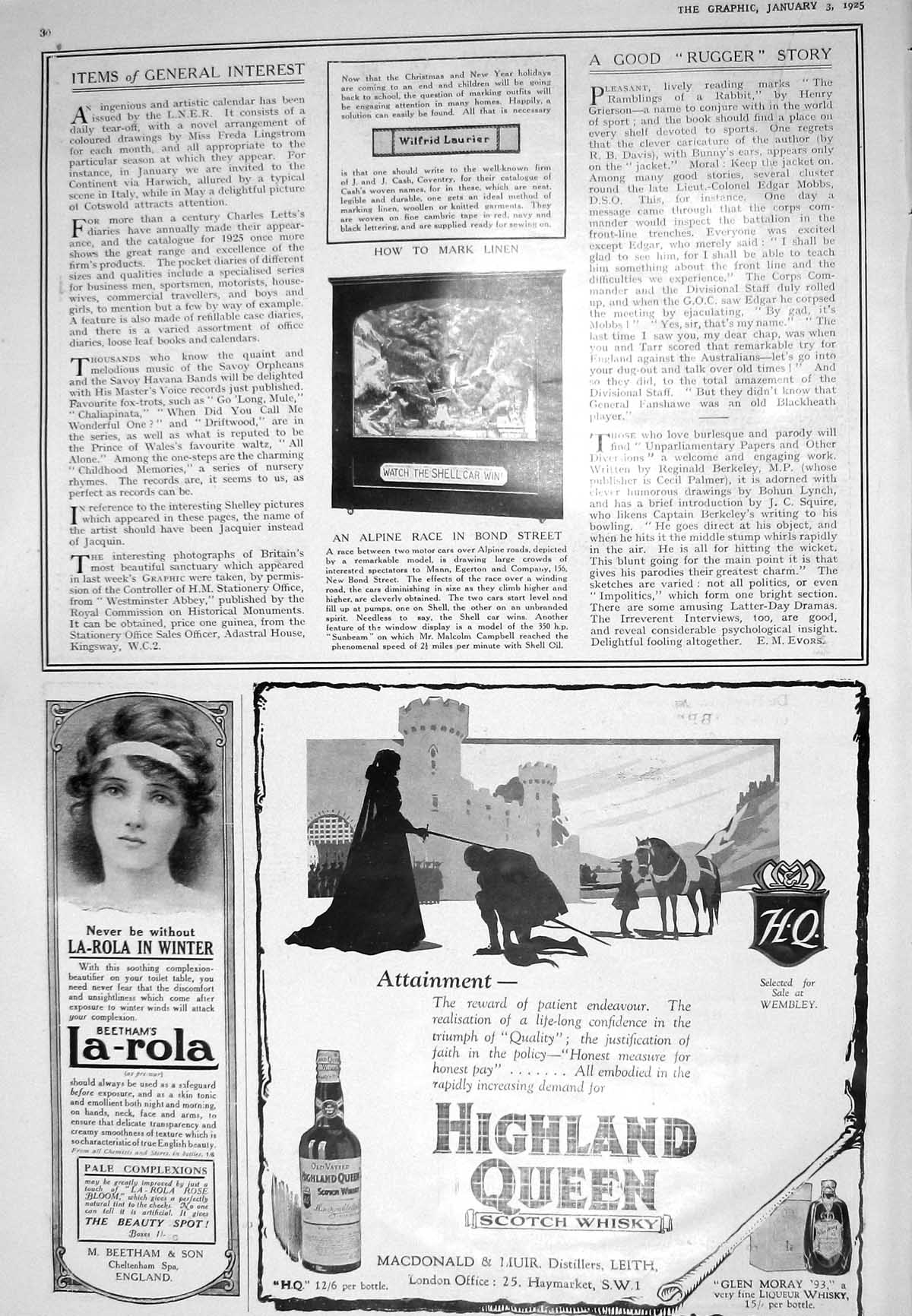 Antique Old Print 1925 Alpine Motor Car London Highland Queen Whisky Buchanan
