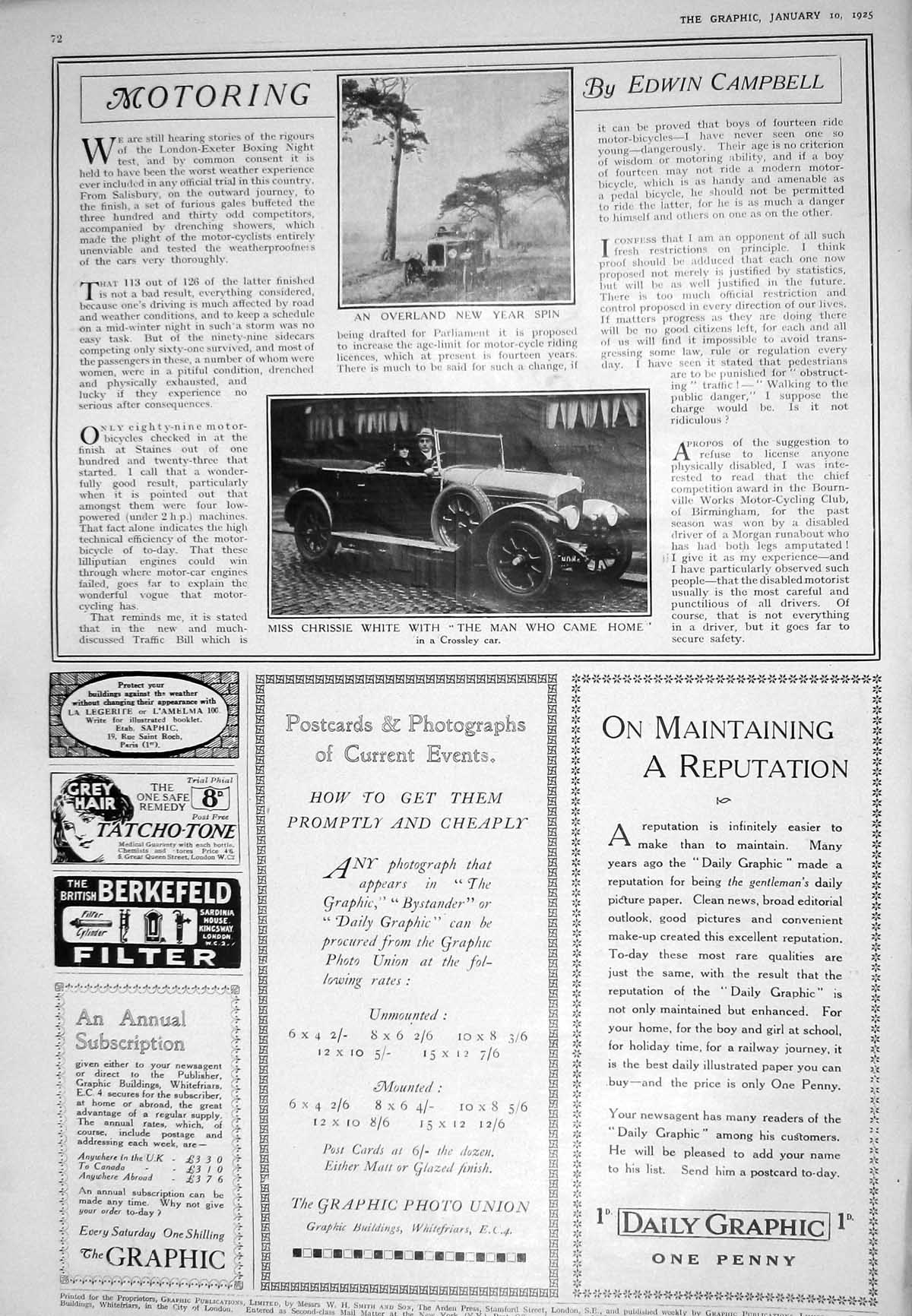 Antique Old Print 1925 Motor Car Chrissie White Vichy-Celestins Rexine Himrod