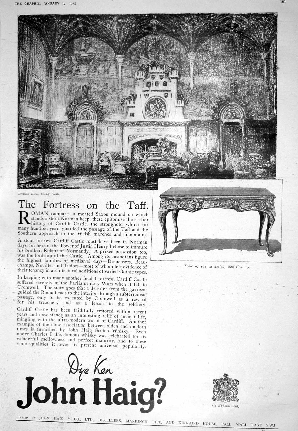 Antique Old Print 1925 John Haig Scotch Whisky Bishop Willesden Robin Watt 20th