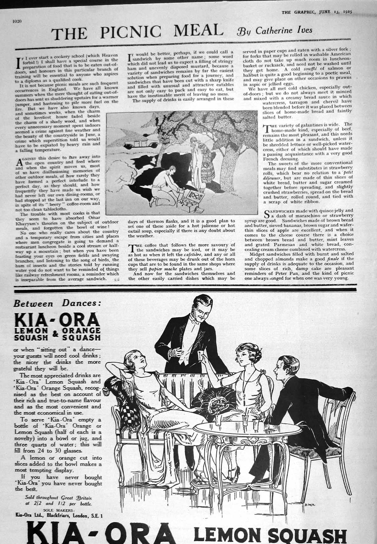 Old 1925 Advertisement Kia-Ora Lemon Squash Ladies Fashion Crepe-De-C 20th