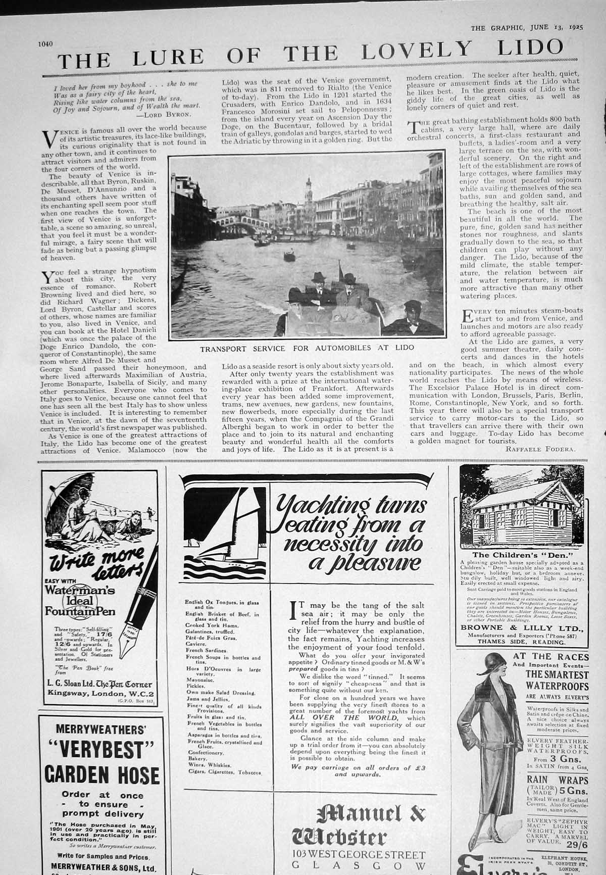 Old Print 1925 Transport Automobiles Lido Elvery'S Manuel Webster Browne 20th