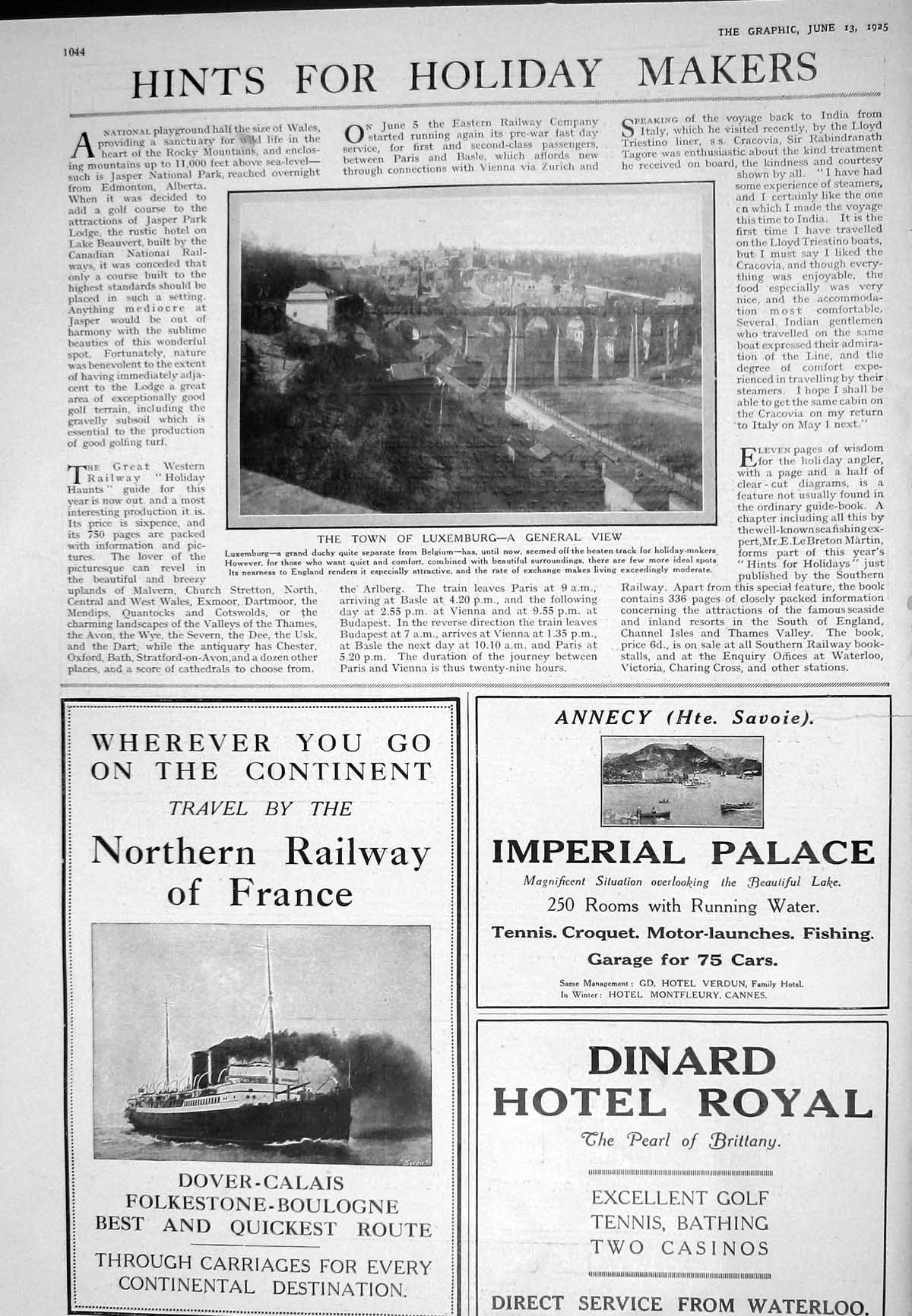 Old 1925 View Luxemburg Railway Northern France Palace Annecy Dinard 20th