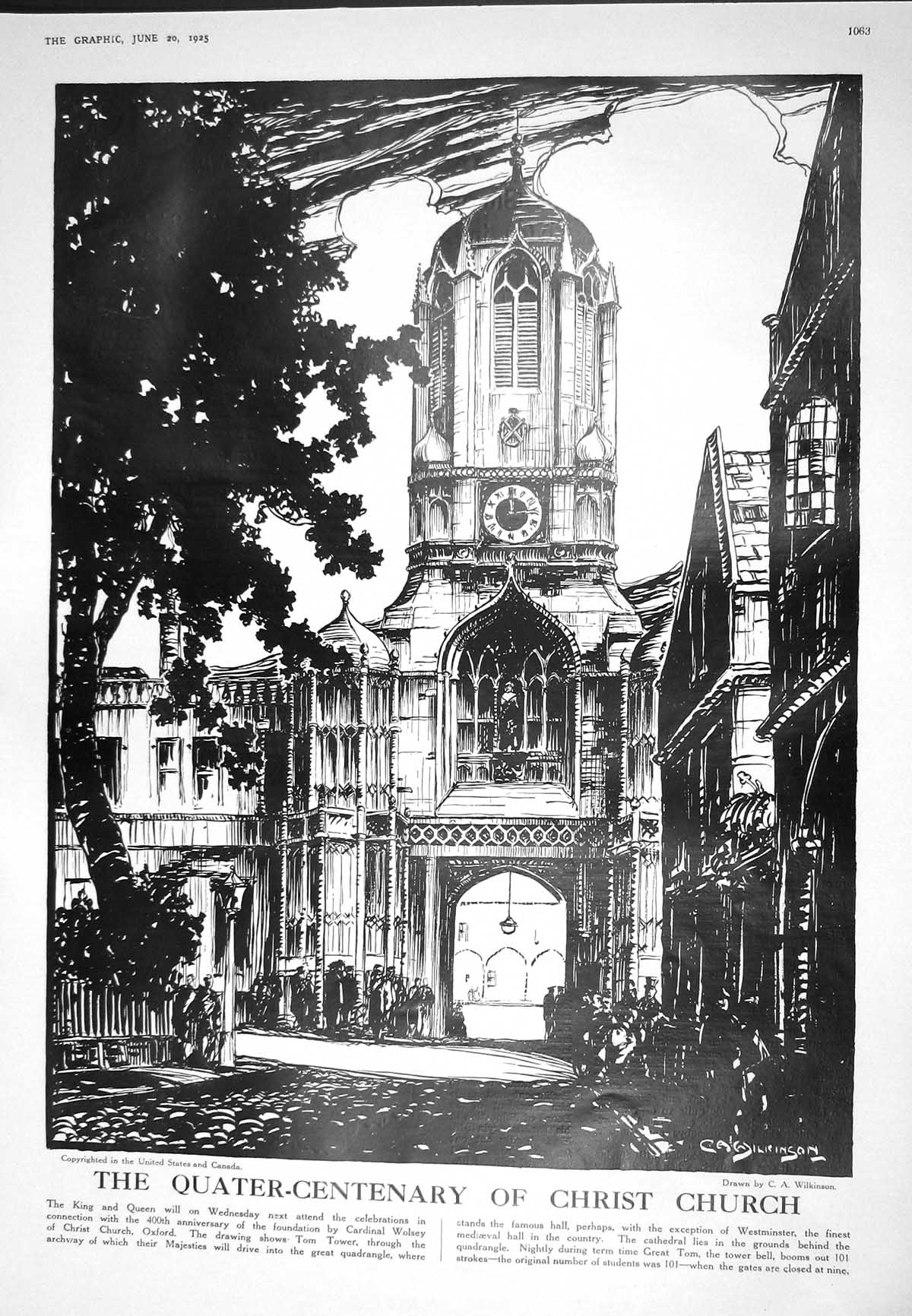 Old 1925 Christ Church Oxford Tom Tower Parliament Fisher Arthur Pons 20th