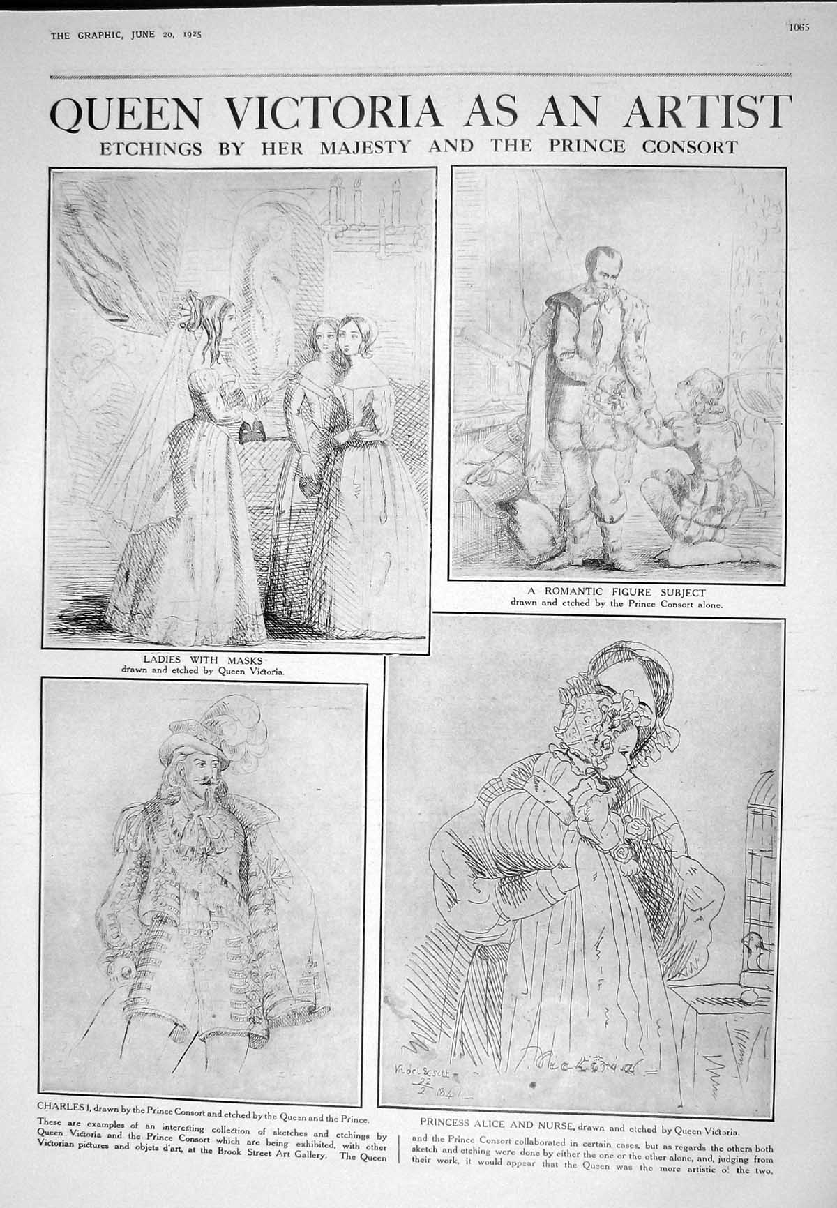Old 1925 Drawings Queen Victoria Ladies Masks King Charles Princess A 20th
