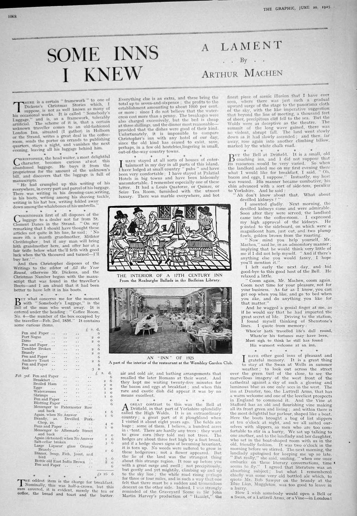 Old 1925 Interior 17Th Century Inn Roxburgh Bodleian Library Wembley 20th