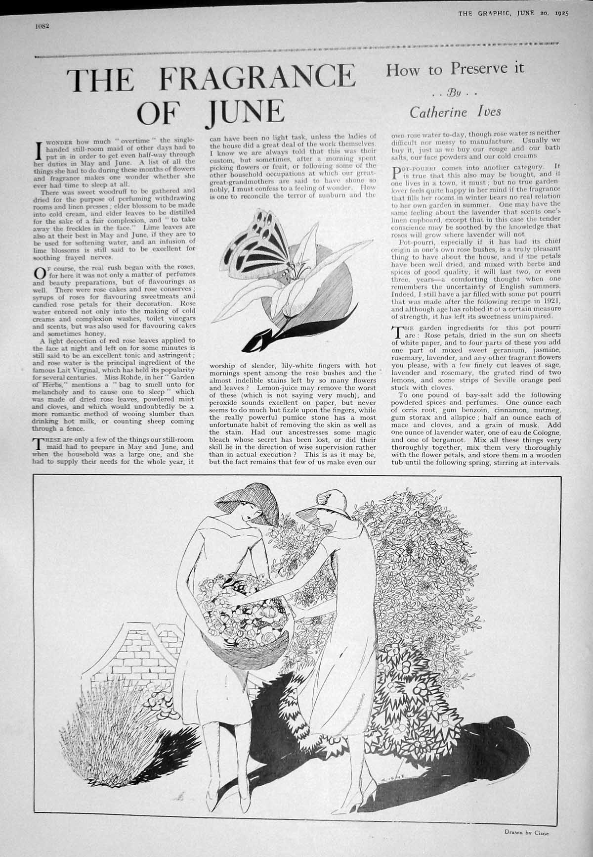 Old 1925 June Flowers Garden Ladies Fashion Tango Georgette Glynne Cr 20th