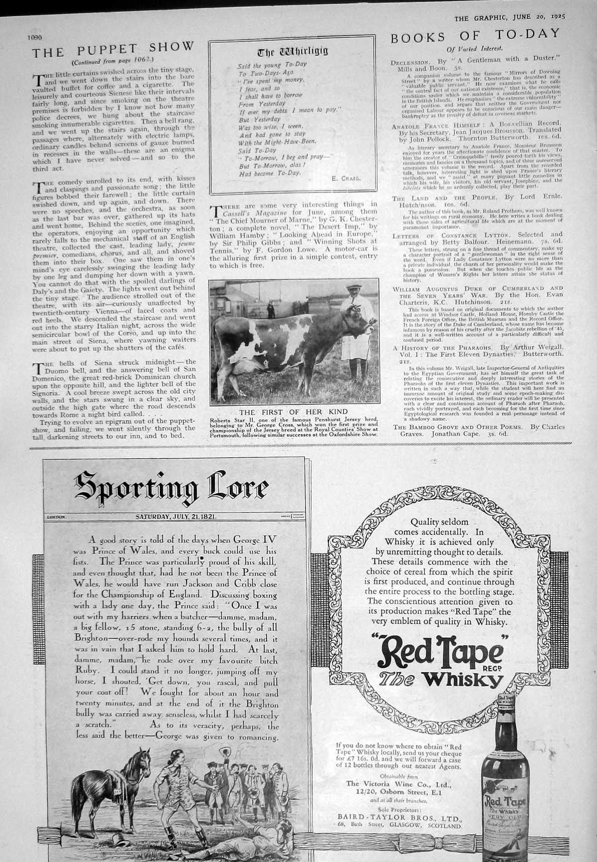 Old 1925 Roberta Star Jersey Cow Red Tape Whisky Highland Queen Gas W 20th