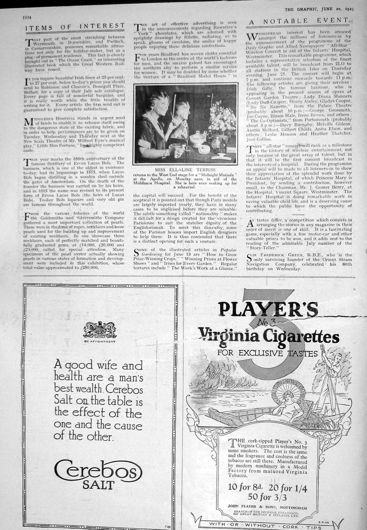 Old Damaged 1925 Ellaline Terriss Players Cigarettes Bols Carron Cook 20th
