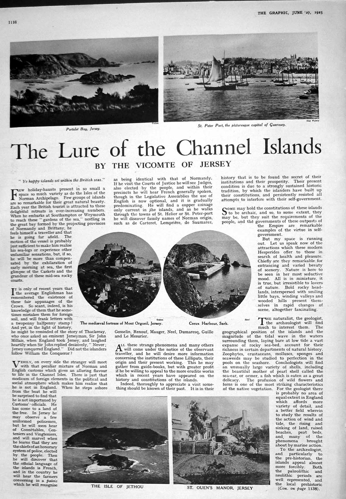 Old 1925 Channel Islands Jersey Peter Port Sark Jethou Lloyd Fitzgera 20th