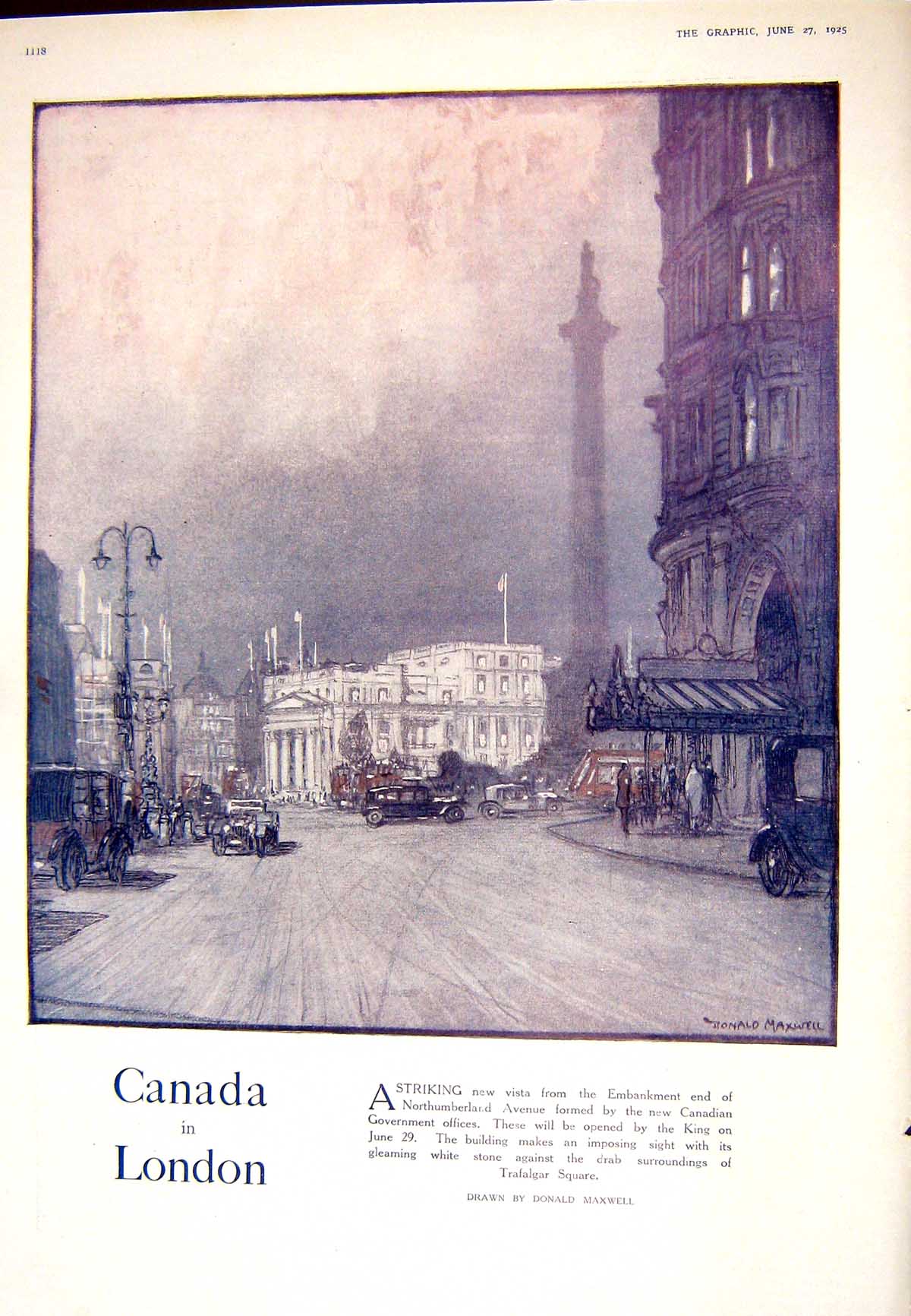 Old 1925 Canadian Government Offices London Africa Artist Bennett Edw 20th