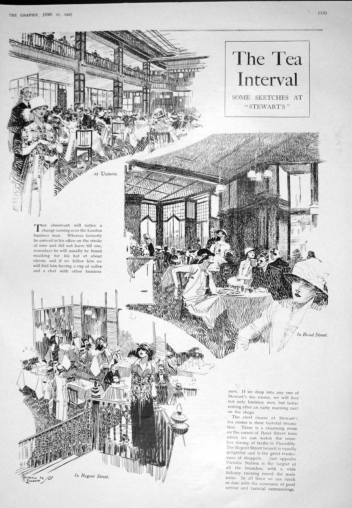 Old 1925 Tea Interval London Theatre Victoria Bond Street Sculpture H 20th