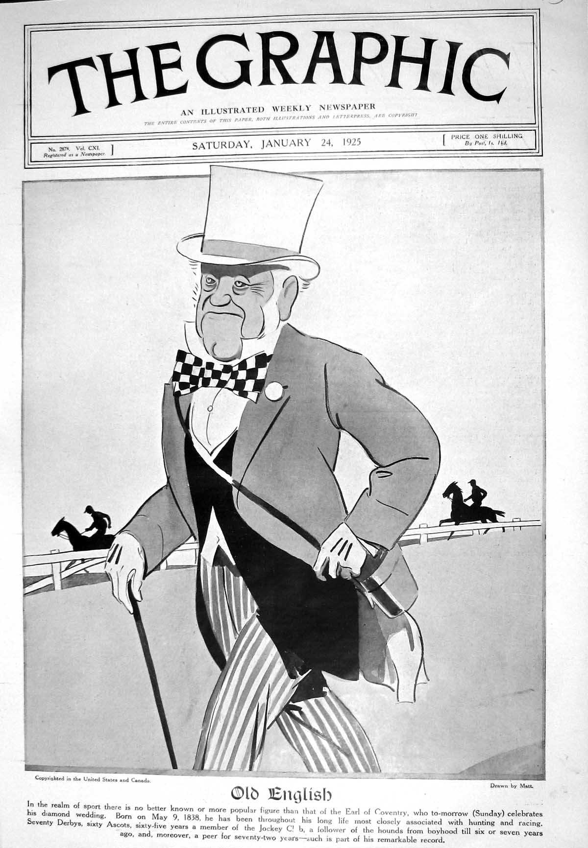 Old 1925 Cartoon Earl Coventry Don Alfonso Peter Great Bowhill Huntin 20th