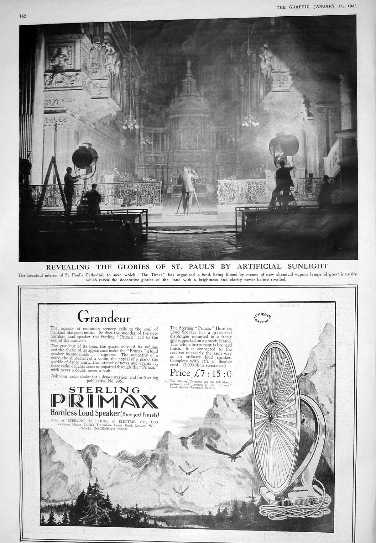 Old Print 1925 St. Paul'S Cathedral Primax Speaker Aeolian Pianola Piano 20th