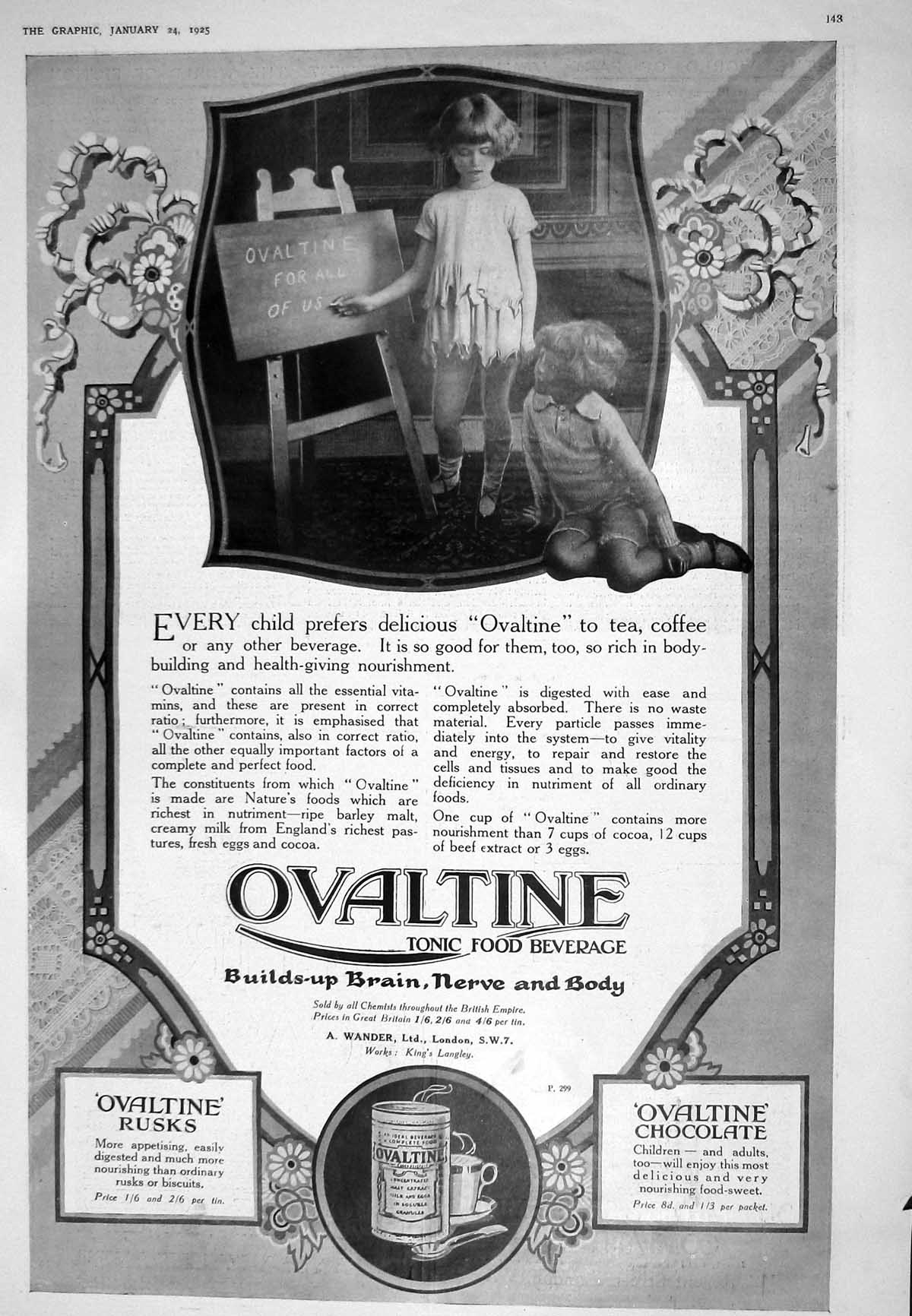 Antique Old Print 1925 Ovaltine Beverage Gsmith Virginia Castles Cigarettes