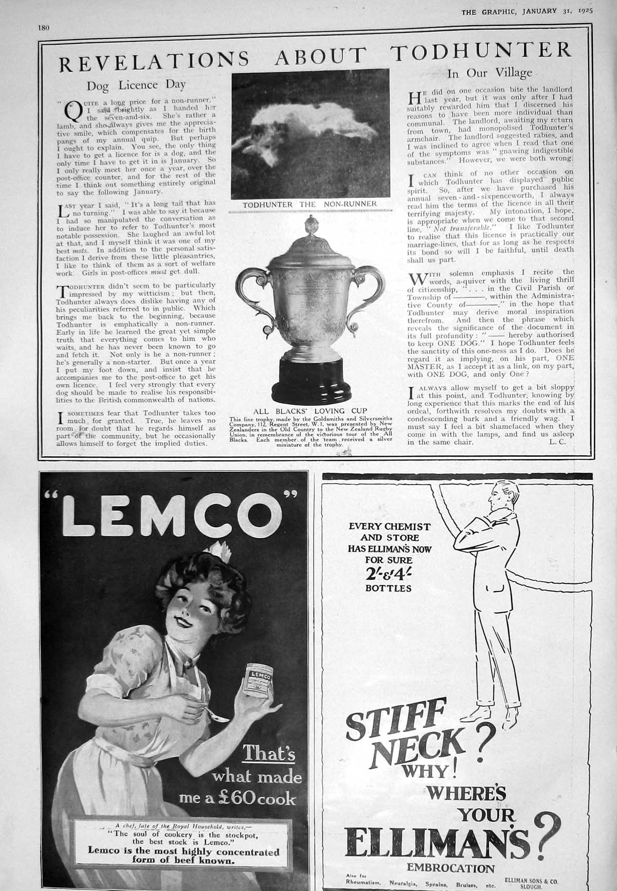 Old 1925 Todhunter Dog All Black'S Loving Cup Lemco Elliman Buchanan' 20th