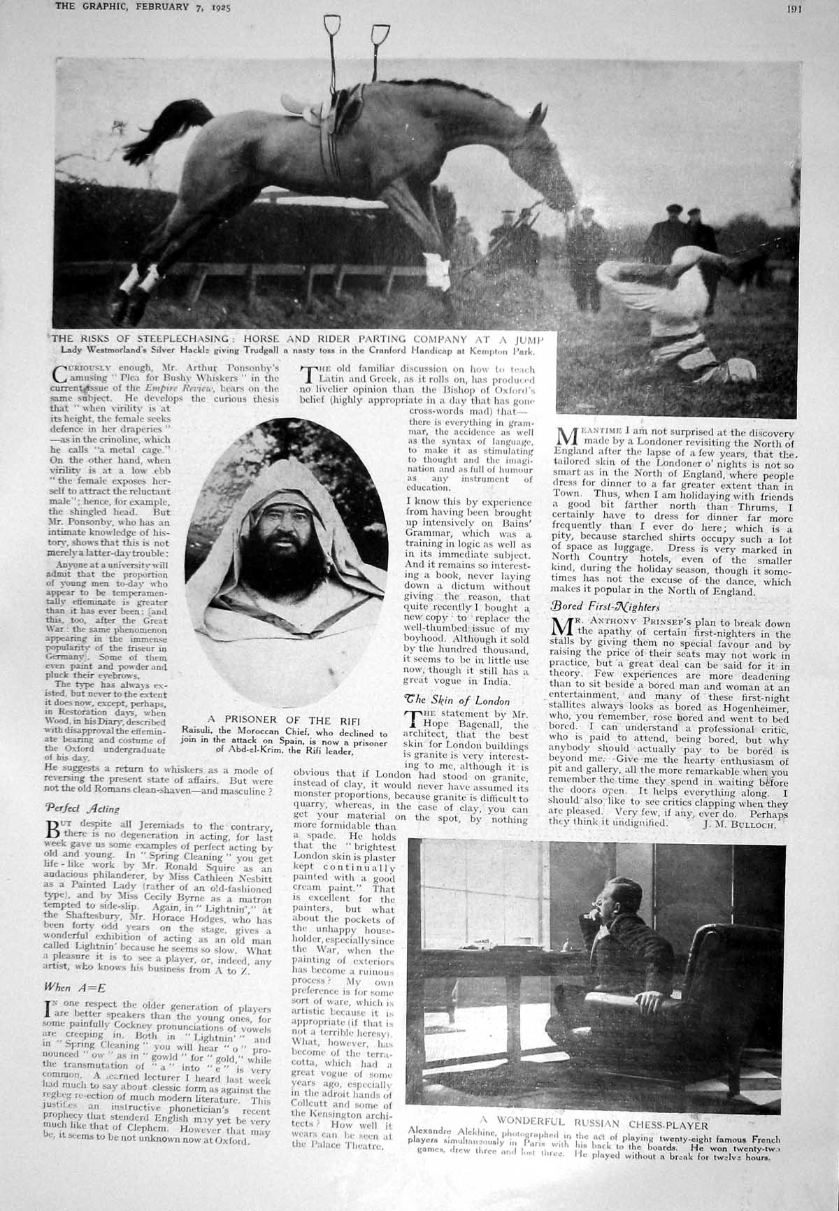 Old 1925 Steeplechasing Horse Raisuli Moroccan Chief Alekhine Wembley 20th