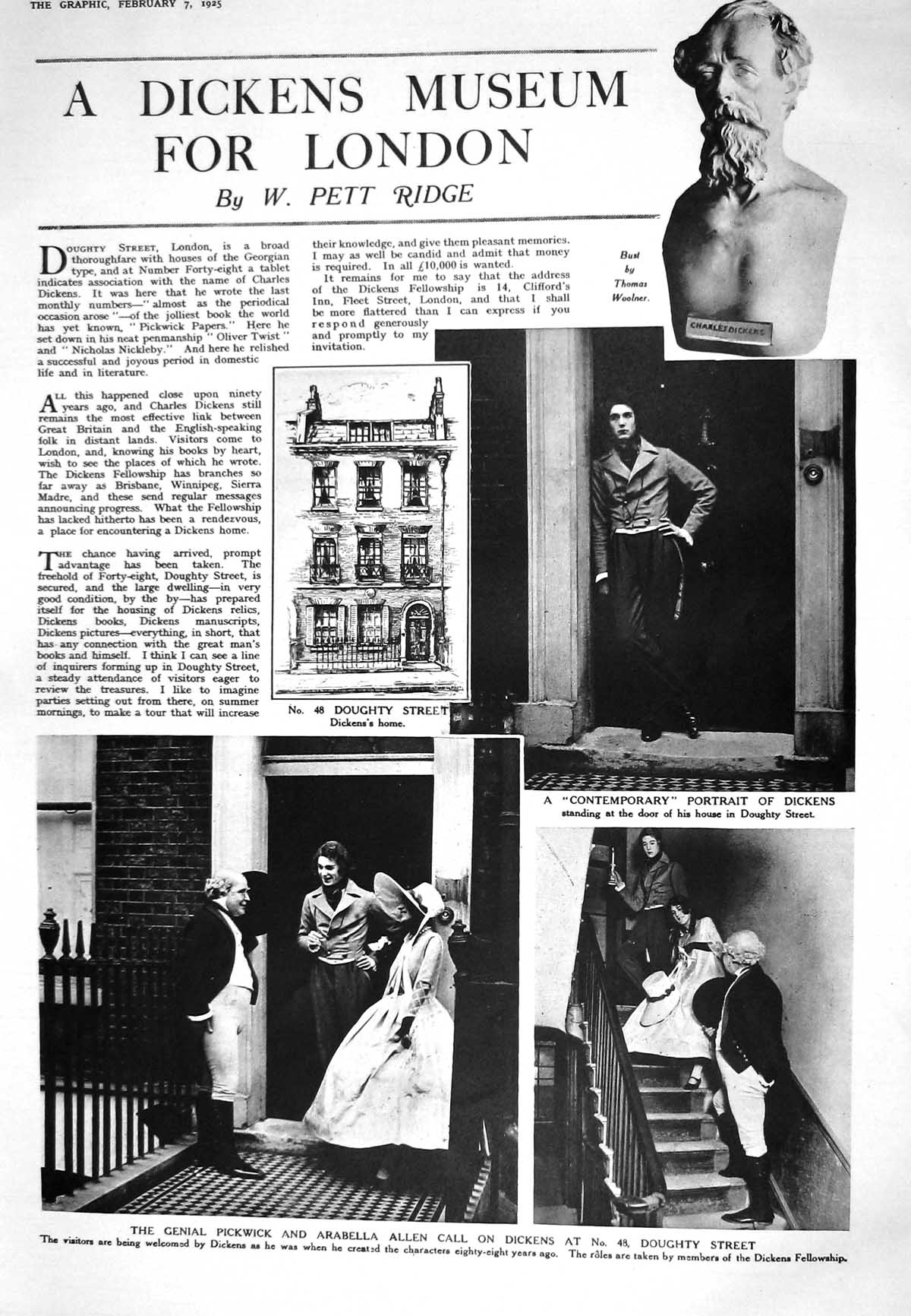 Old 1925 Dickens Museum London Pickwick Arabella Allen Doughty Theatr 20th
