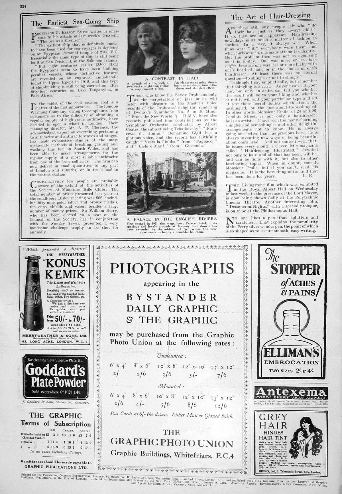 Antique Print 1925 Hair Fashion Palace Hotel Torquay For Calcott Motor Car 20th