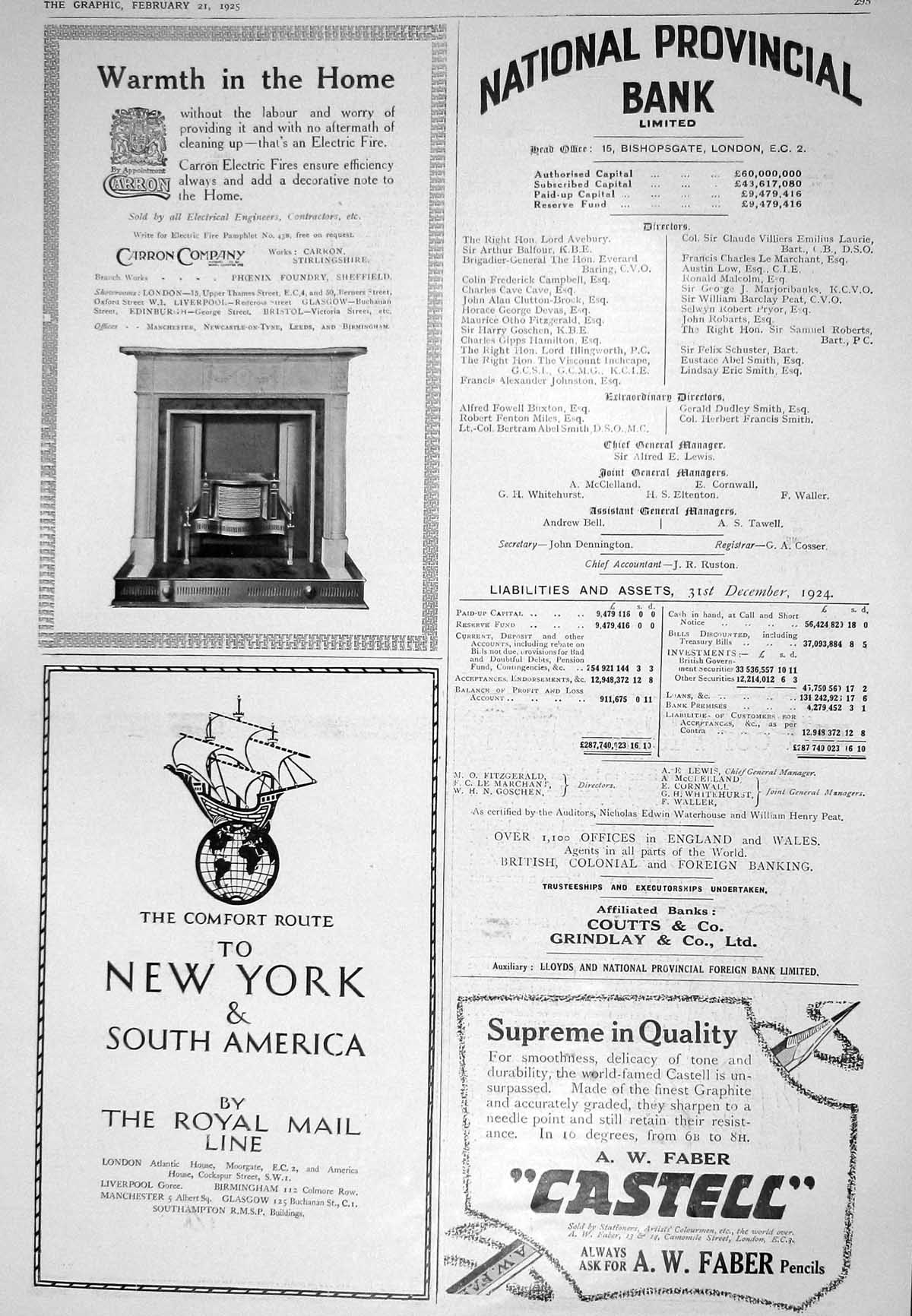 Antique Old Print 1925 National Provincial Bank Carron Castell Faber Pencils