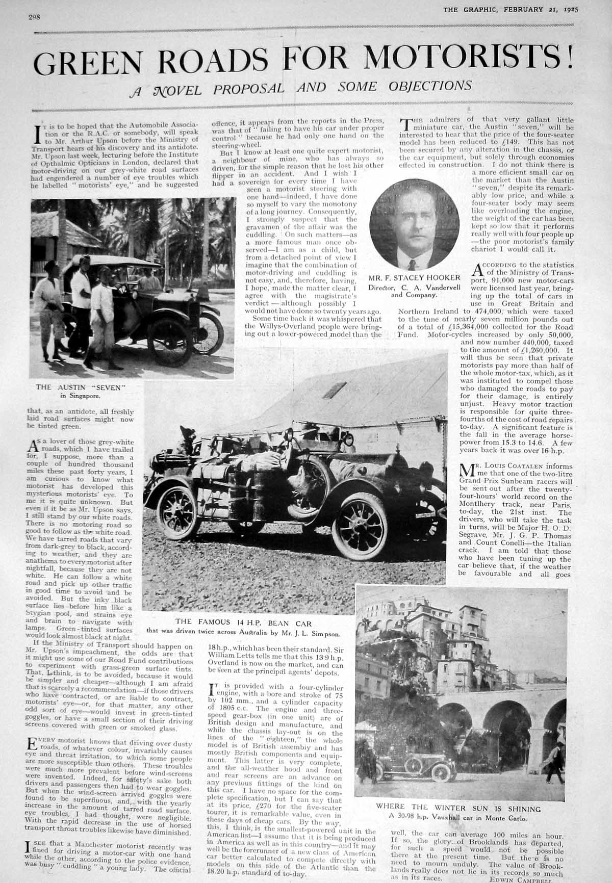 Old 1925 Stacey Hooker Austin Seven Motor Car Bean Vauxhall Beechams 20th