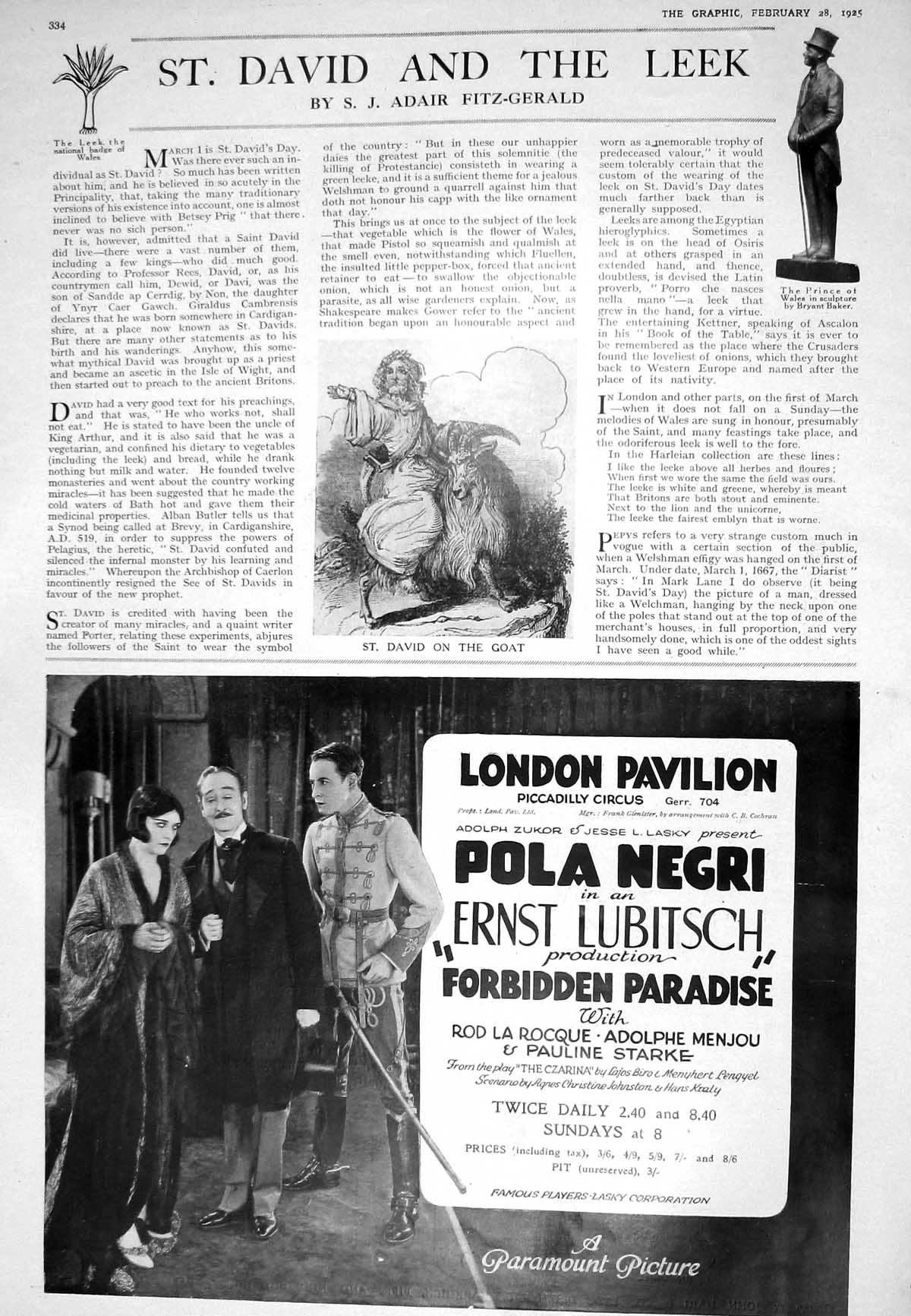 Antique Old Print 1925 St. David Goat London Pavilion John Haig Scotch Whisky