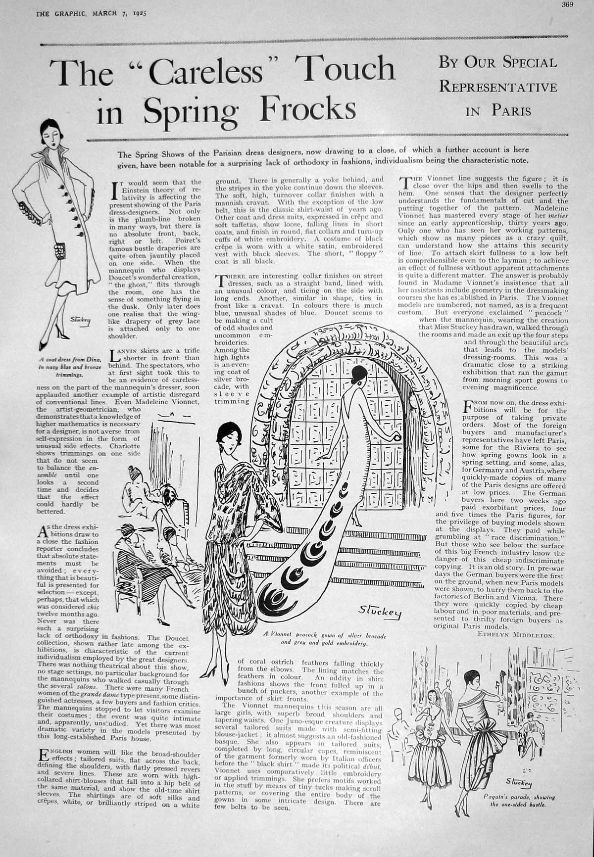 Old 1925 Ladies Fashion Dresses Vionner Peacock Coat Dina Paquin Para 20th
