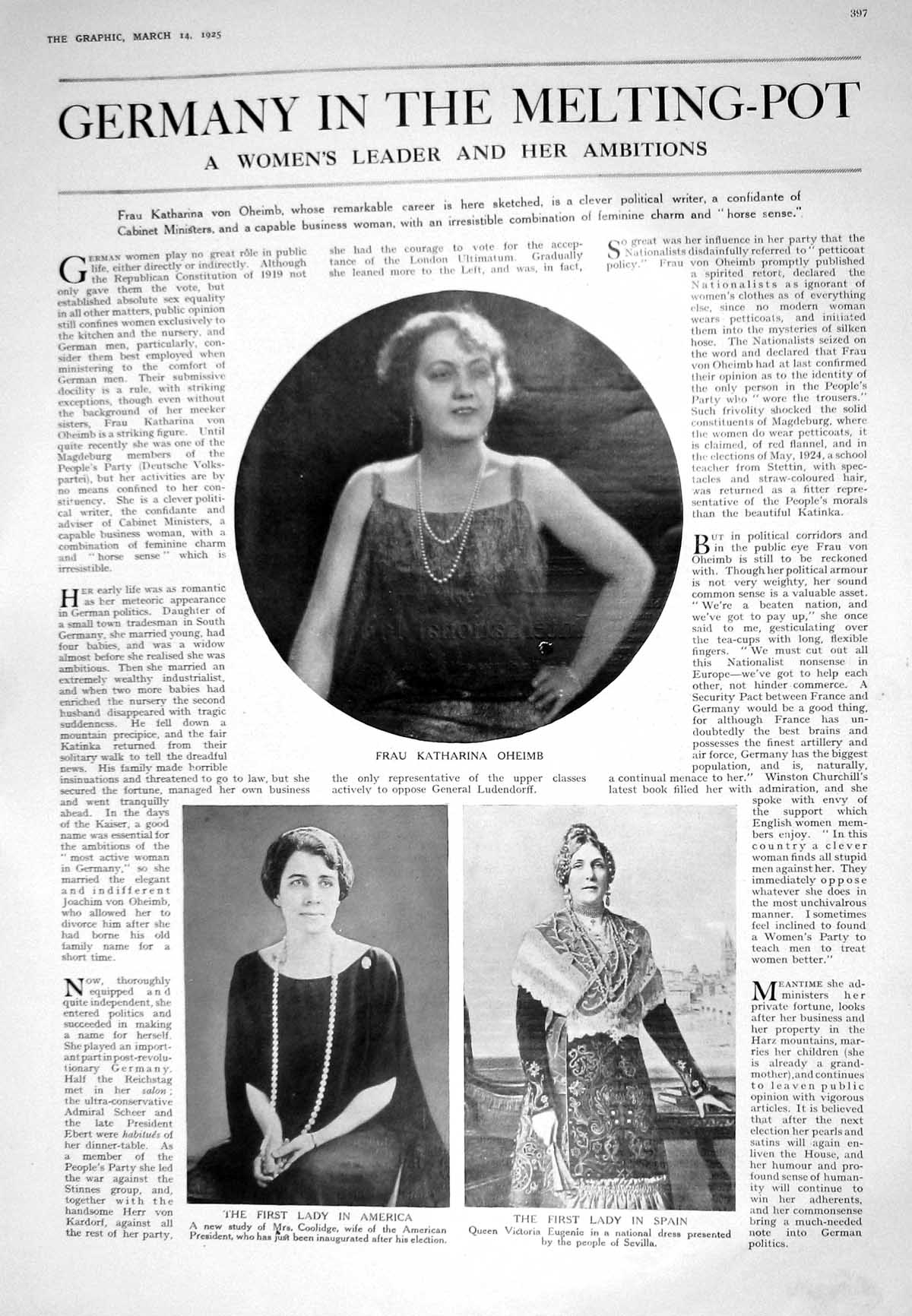 Old 1925 Frau Katharina Oheimb Coolidge Queen Eugenie Spain Stephenso 20th