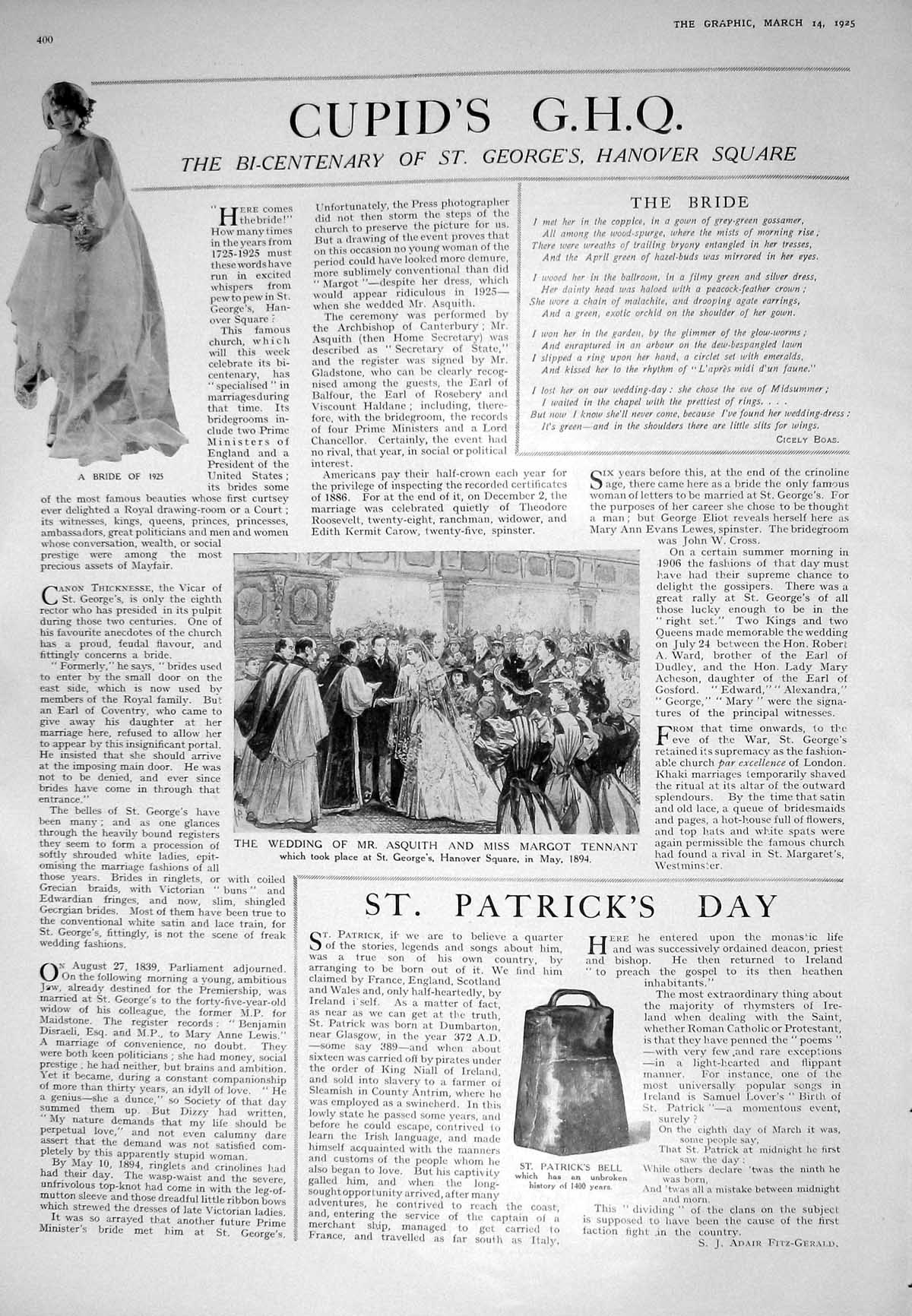Old 1925 Wedding Asquith Margot Tennant Hanover Lansbury Cunliffe-Lis 20th