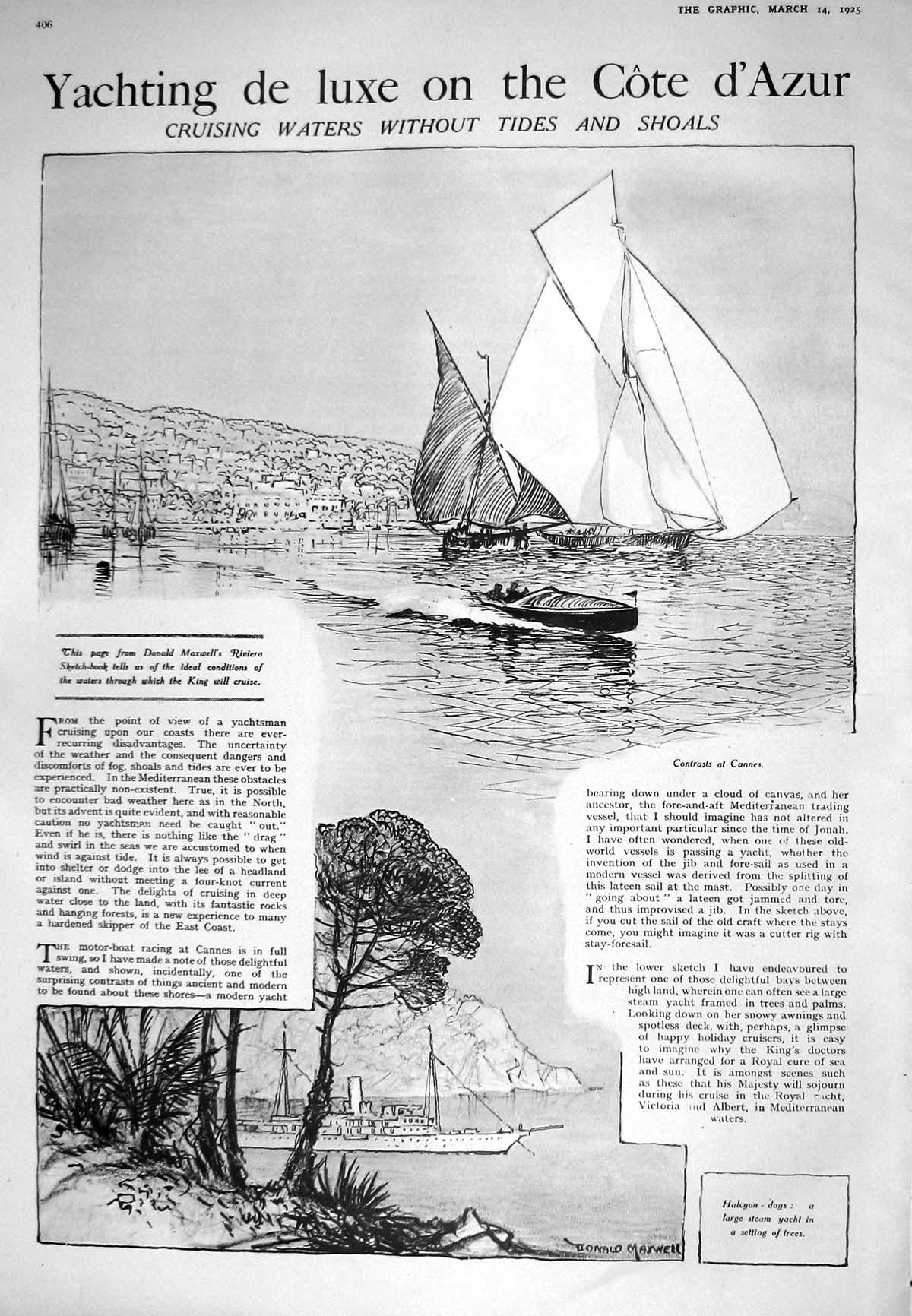 Old 1925 Yacht Cote D'Azur Cannes France Maxwell Rome Art Kitchener M 20th