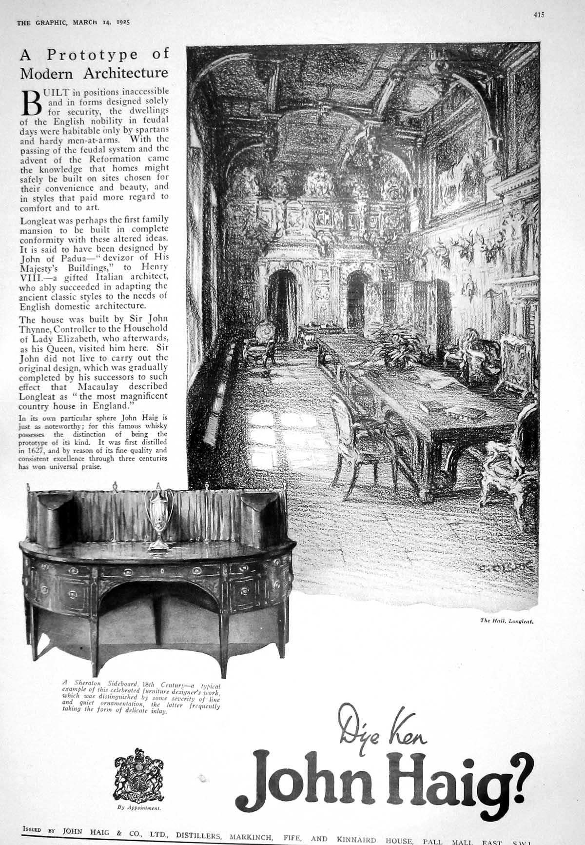 Old Print 1925 John Haig Scotch Whisky Distillers Markinch Fife Pall Mall 20th
