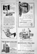 Antique Old Print 1925 Atco Motor Mower Carron Mansion Polish Bath Cabinet 20th