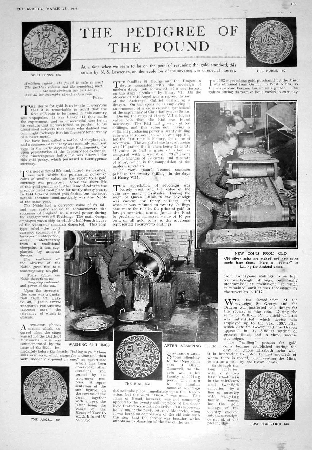 Antique Print 1925 GPenny Washing Shillings Industry Sovereign Ship Repulse